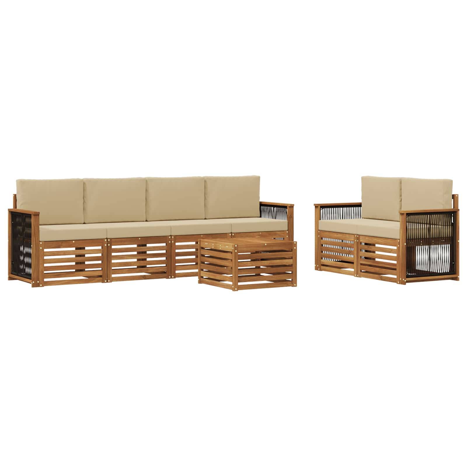 vidaXL Outdoor-Sofagarnitur 7 pcs Natur und Beige Massivholz Akazie