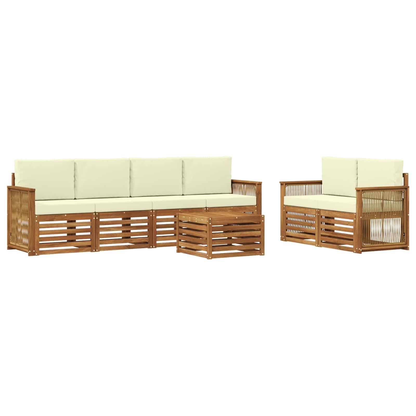vidaXL Outdoor-Sofagarnitur 7 pcs Natur und Creme Massivholz Akazie