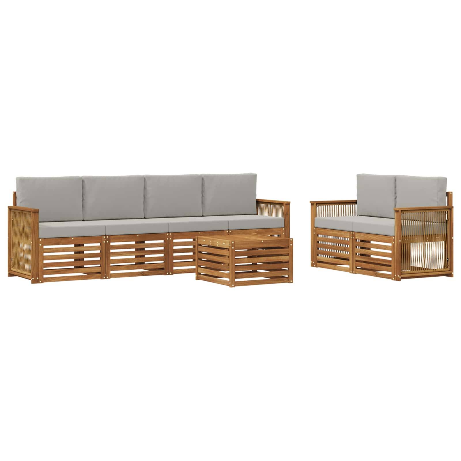 vidaXL Outdoor-Sofagarnitur mit Kissen 7 pcs Natürlich und Hellgrau