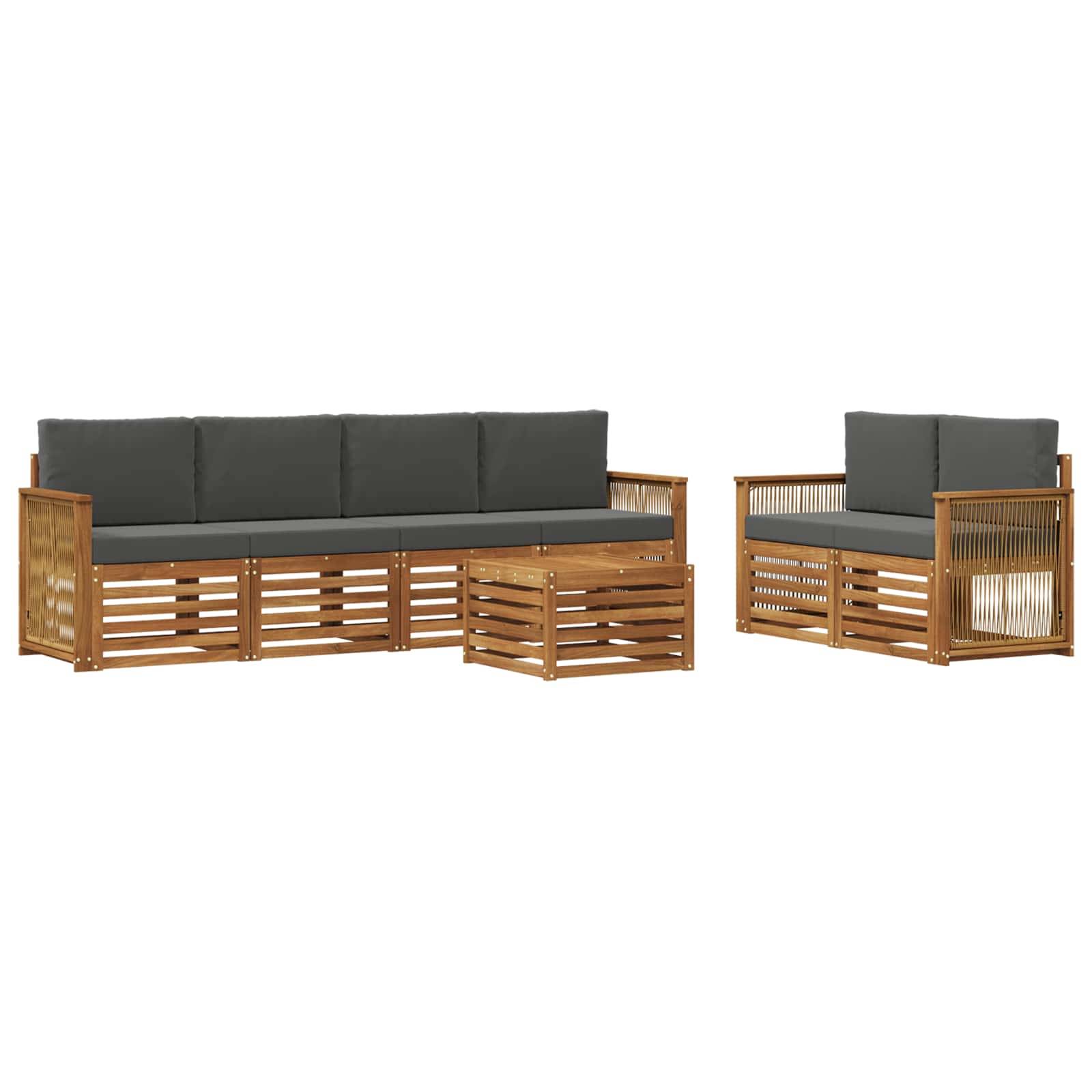 vidaXL Outdoor-Sofagarnitur mit Kissen 7 pcs Natur und Anthrazit