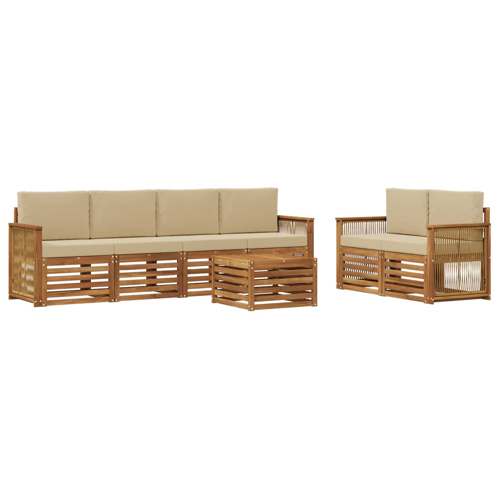 vidaXL Outdoor-Sofagarnitur 7 pcs Natur und Beige Massivholz Akazie