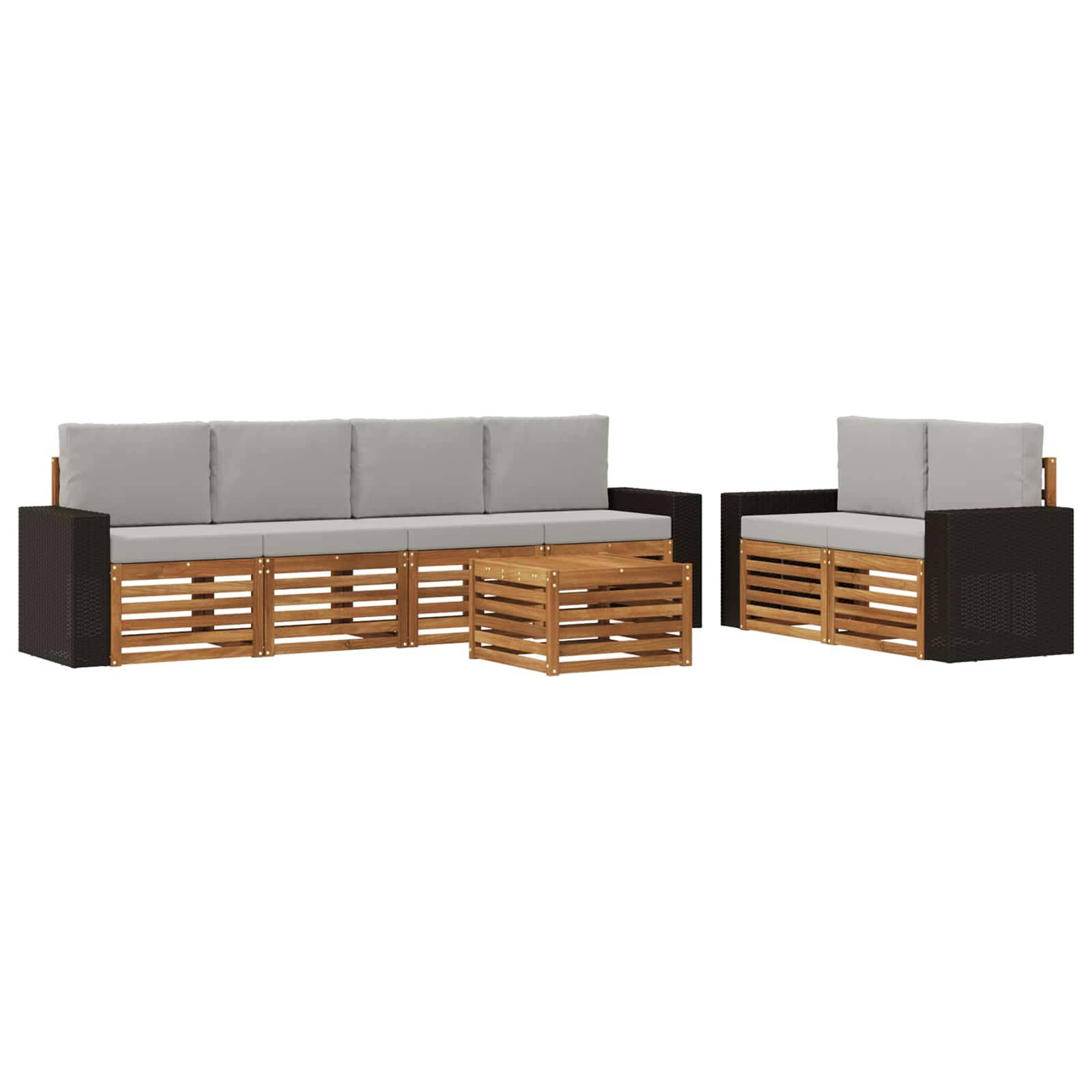 vidaXL Outdoor-Sofagarnitur mit Kissen 7 pcs Natürlich und Hellgrau