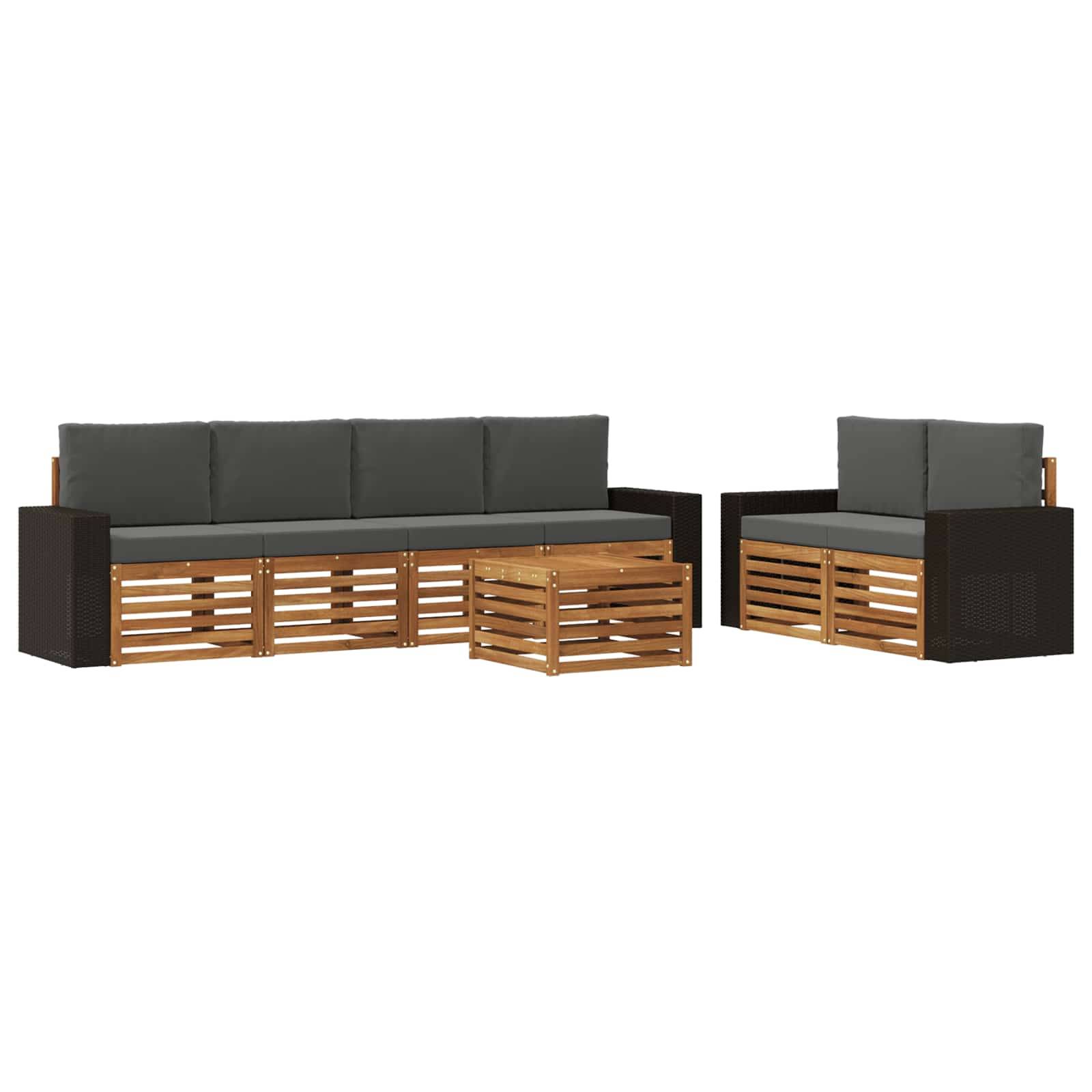 vidaXL Outdoor-Sofagarnitur mit Kissen 7 pcs Natur und Anthrazit