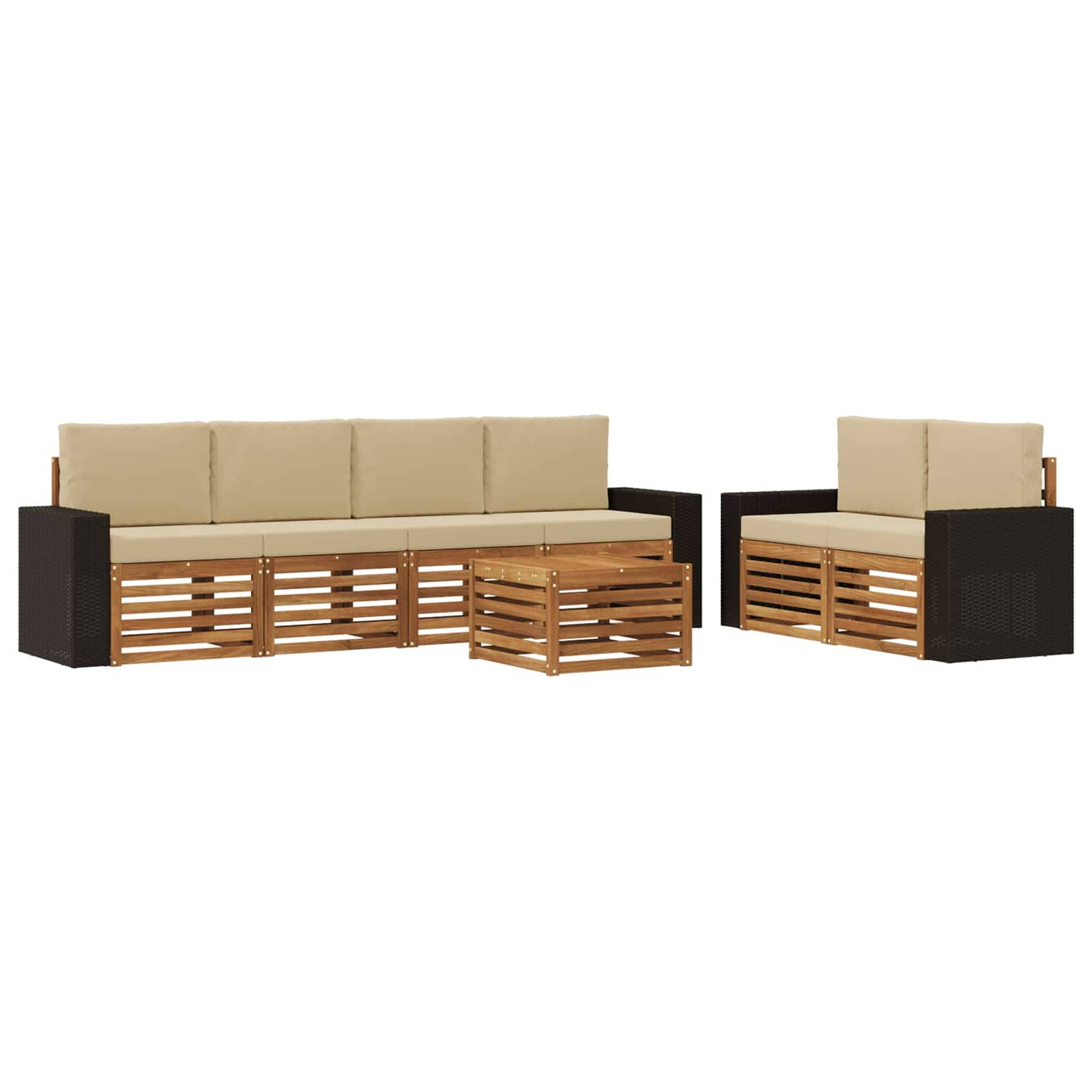 vidaXL Outdoor-Sofagarnitur 7 pcs Natur und Beige Massivholz Akazie