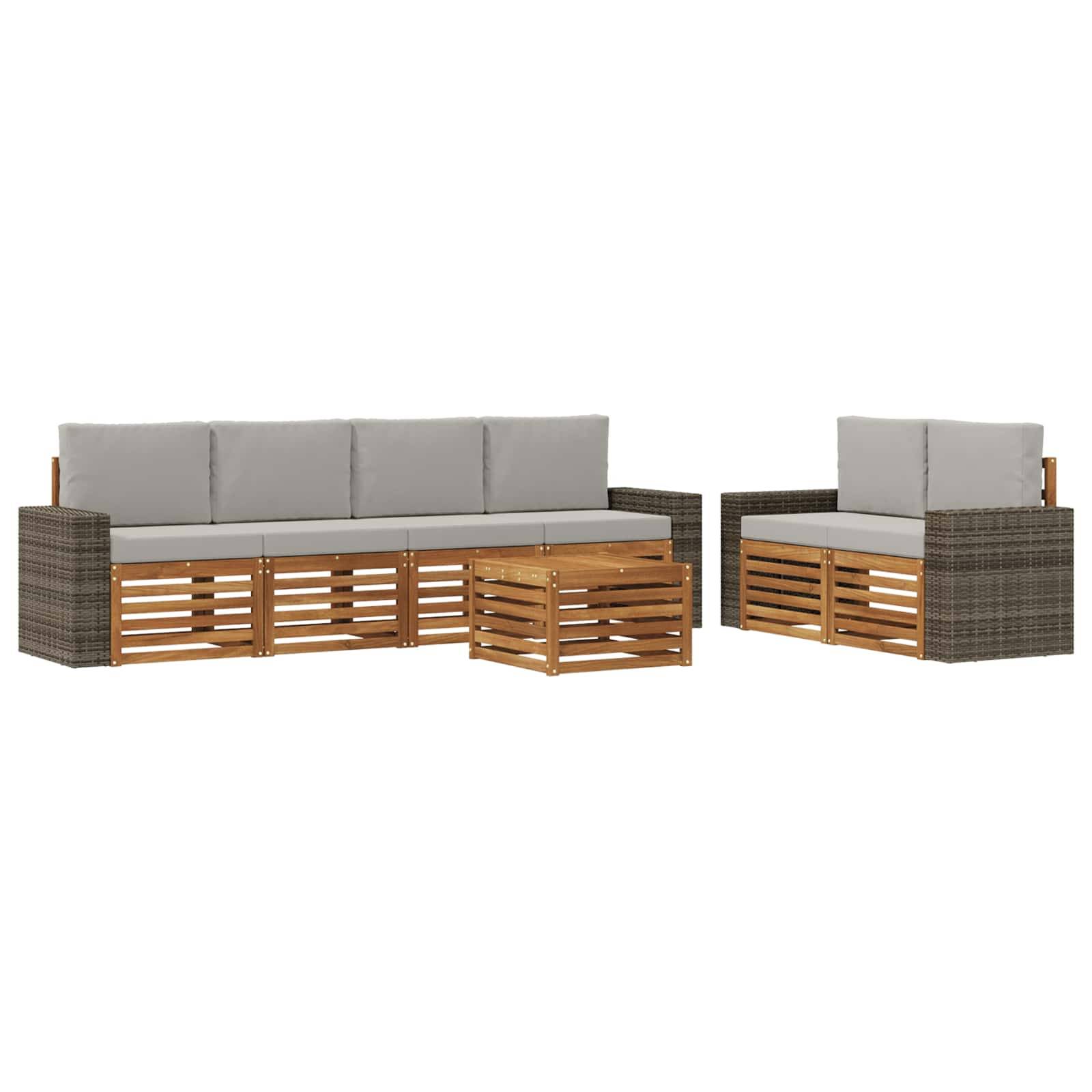 vidaXL Outdoor-Sofagarnitur mit Kissen 7 pcs Natürlich und Hellgrau