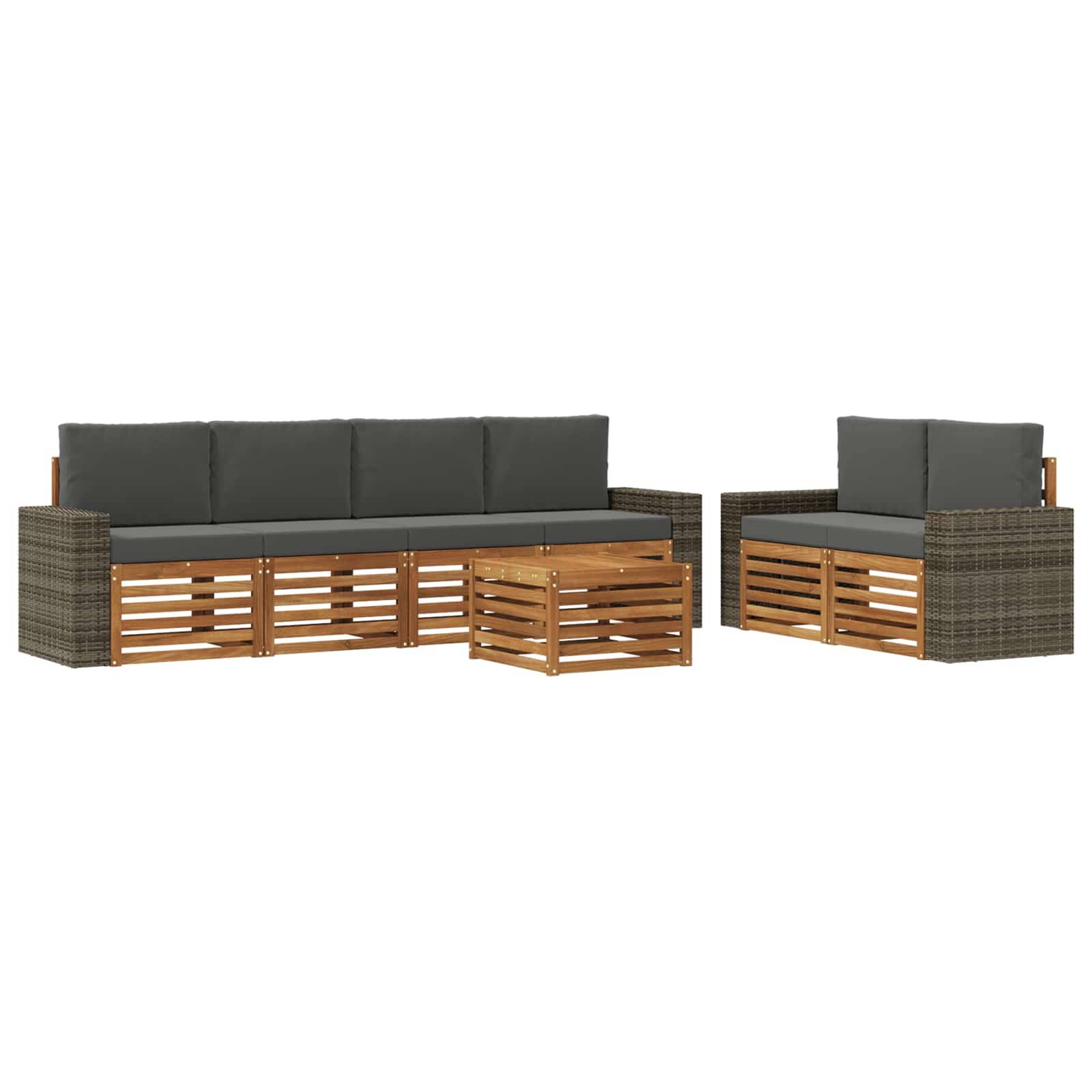 vidaXL Outdoor-Sofagarnitur mit Kissen 7 pcs Natur und Anthrazit
