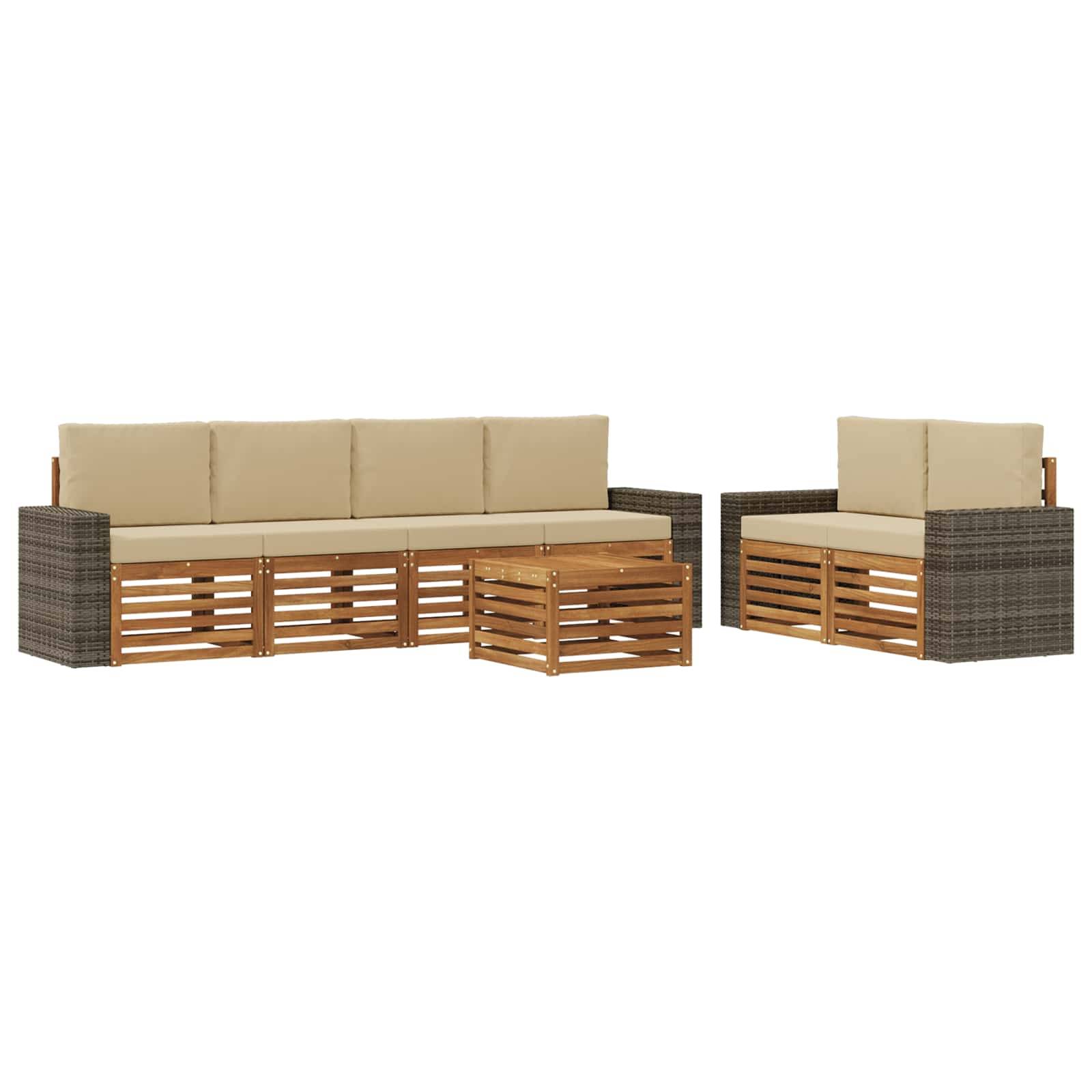 vidaXL Outdoor-Sofagarnitur 7 pcs Natur und Beige Massivholz Akazie