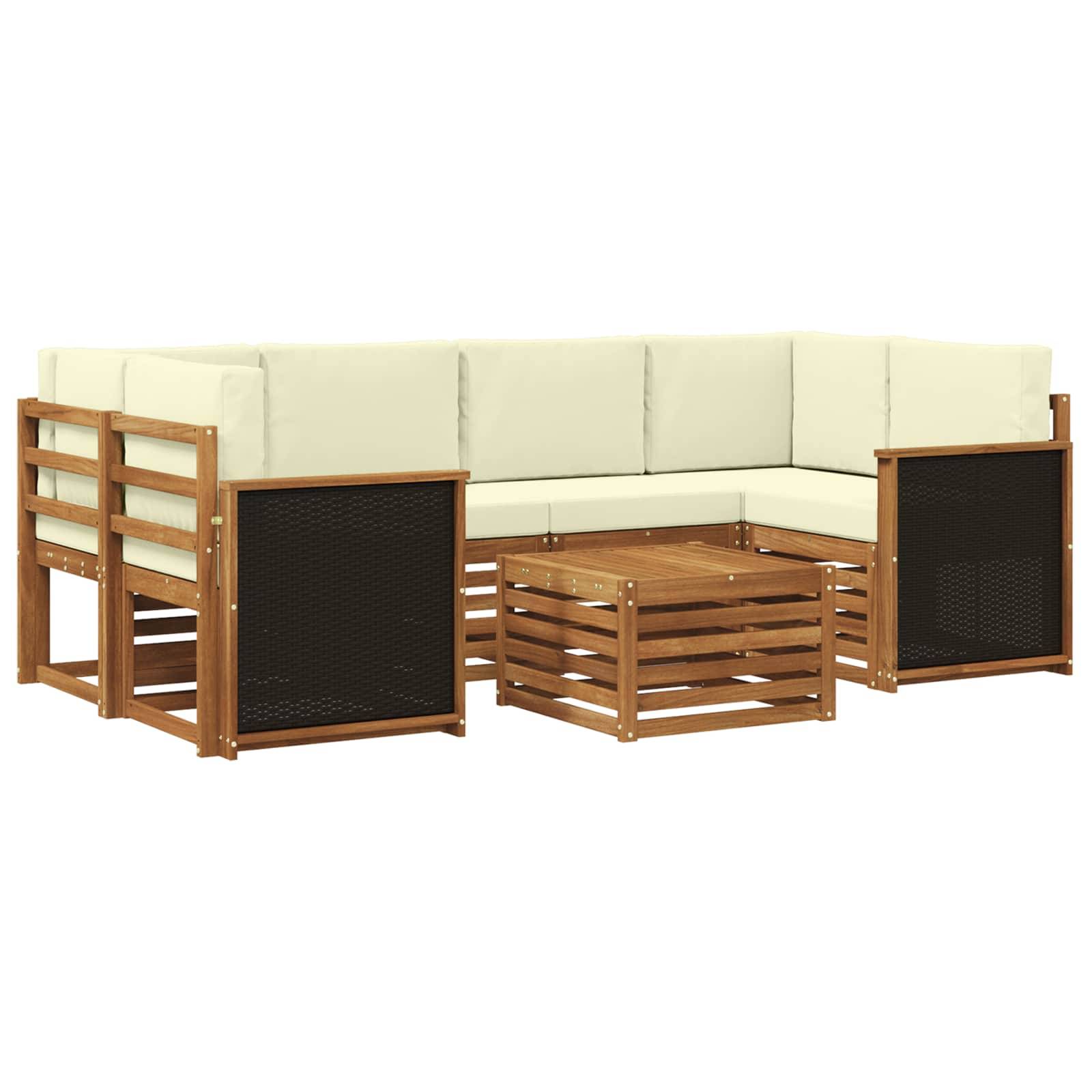 vidaXL Outdoor-Sofagarnitur 7 pcs Natur und Creme Massivholz Akazie