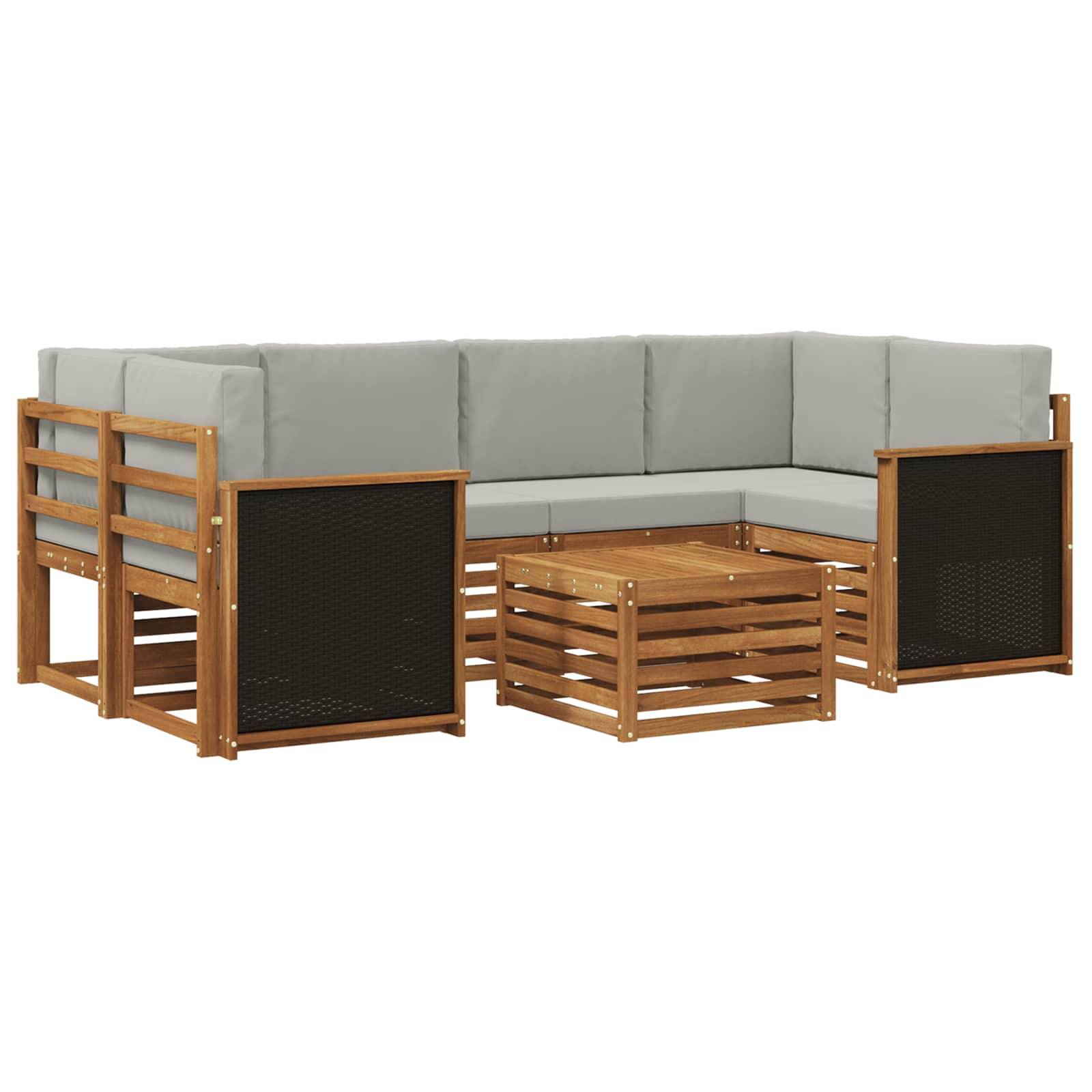 vidaXL Outdoor-Sofagarnitur mit Kissen 7 pcs Natürlich und Hellgrau