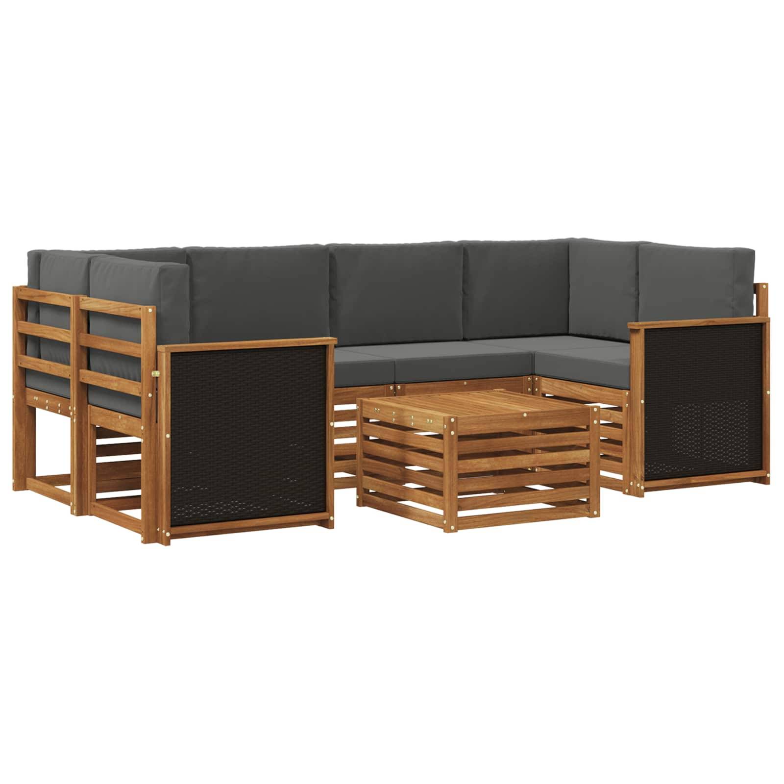 vidaXL Outdoor-Sofagarnitur mit Kissen 7 pcs Natur und Anthrazit