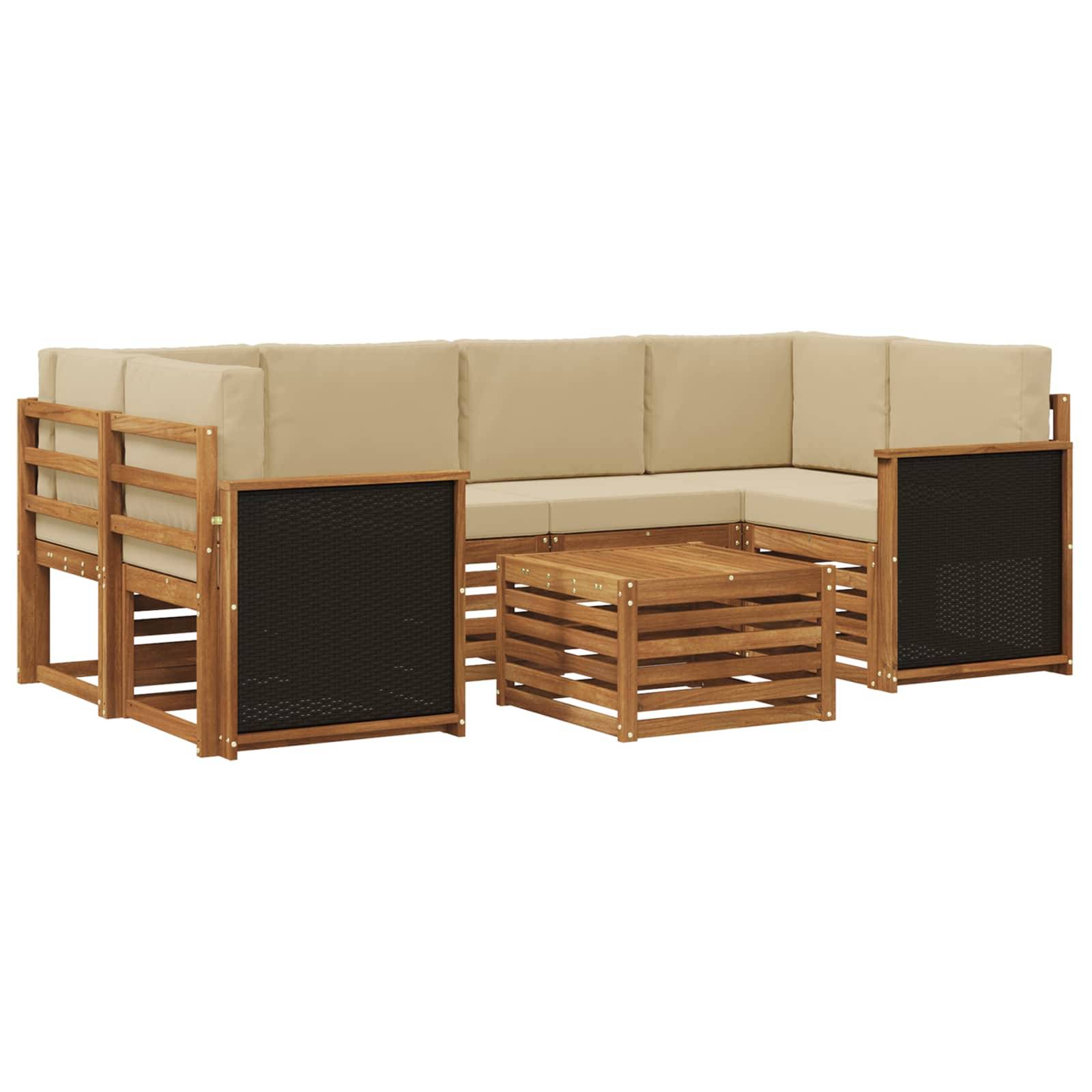vidaXL Outdoor-Sofagarnitur 7 pcs Natur und Beige Massivholz Akazie