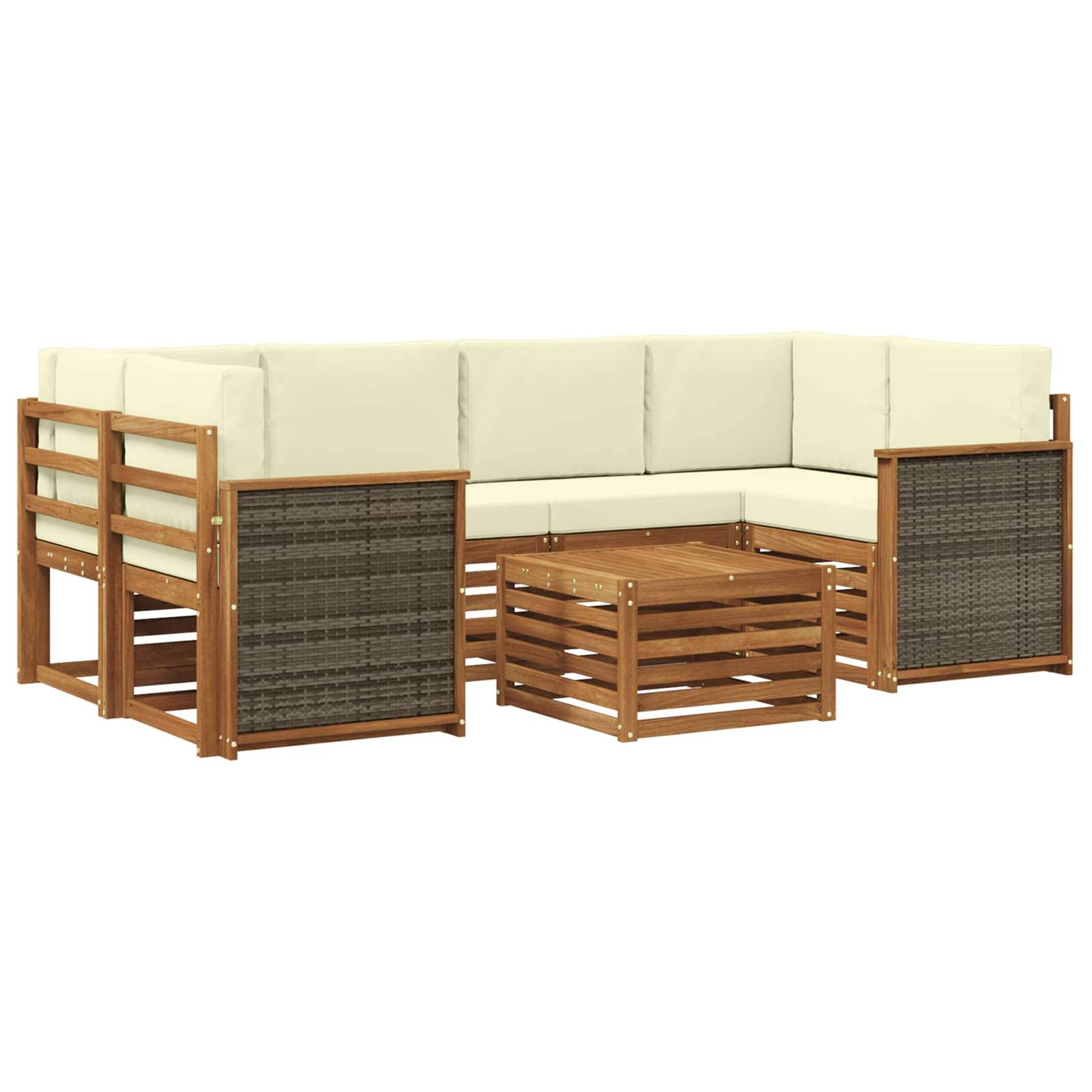 vidaXL Outdoor-Sofagarnitur 7 pcs Natur und Creme Massivholz Akazie