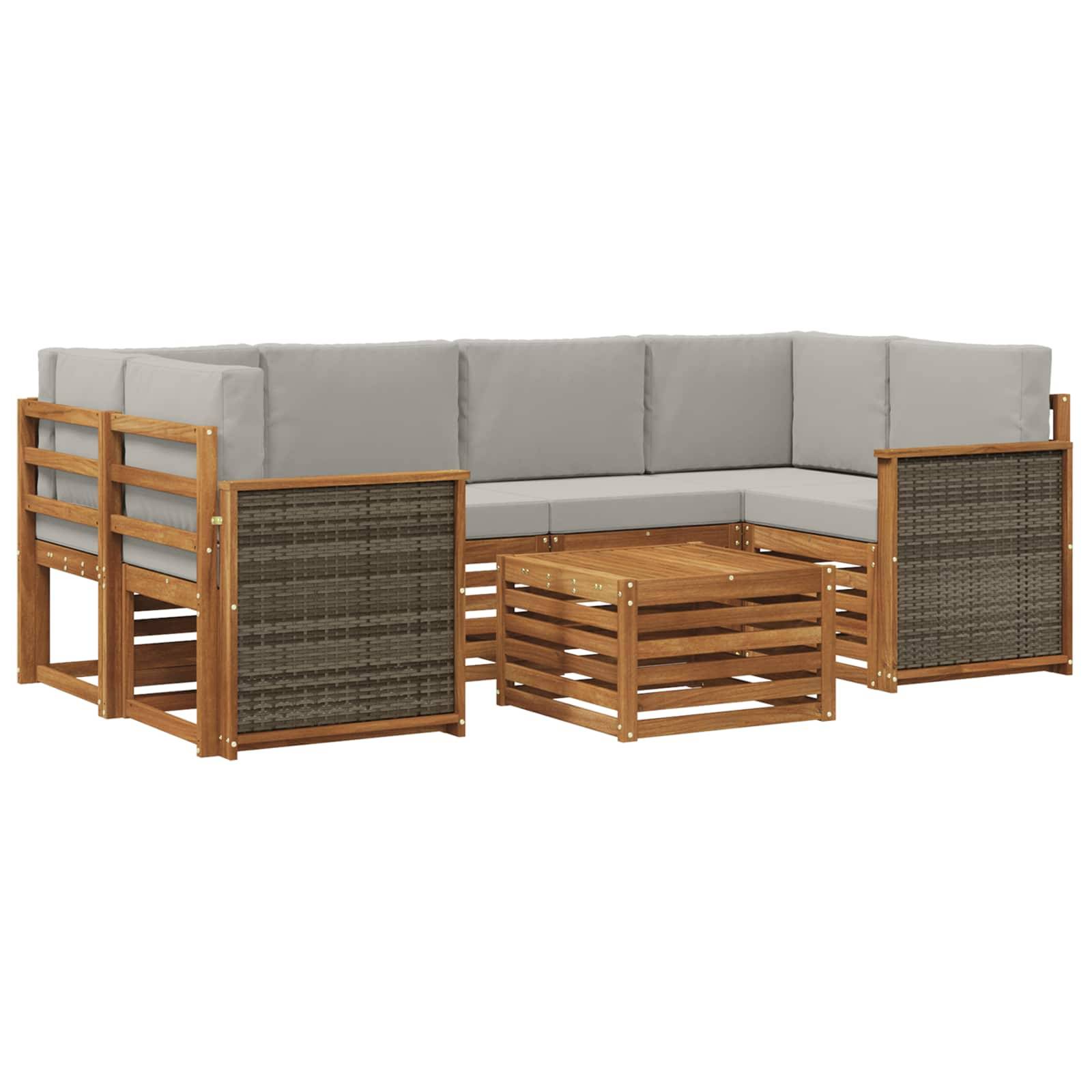 vidaXL Outdoor-Sofagarnitur mit Kissen 7 pcs Natürlich und Hellgrau