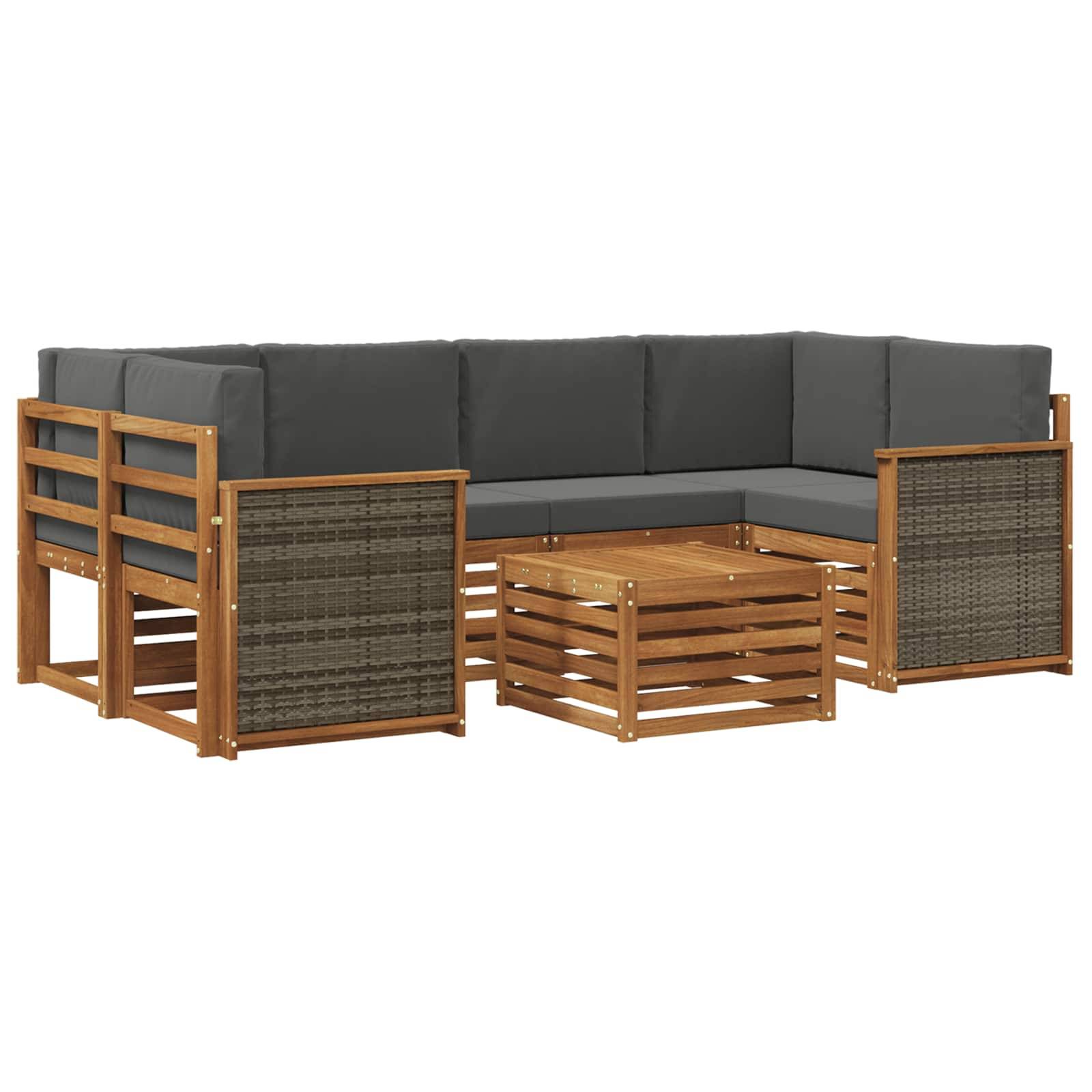vidaXL Outdoor-Sofagarnitur mit Kissen 7 pcs Natur und Anthrazit