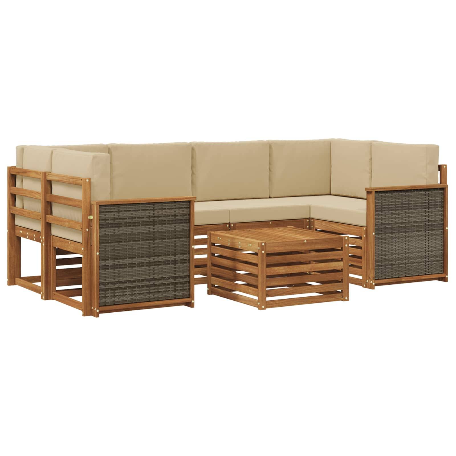 vidaXL Outdoor-Sofagarnitur 7 pcs Natur und Beige Massivholz Akazie