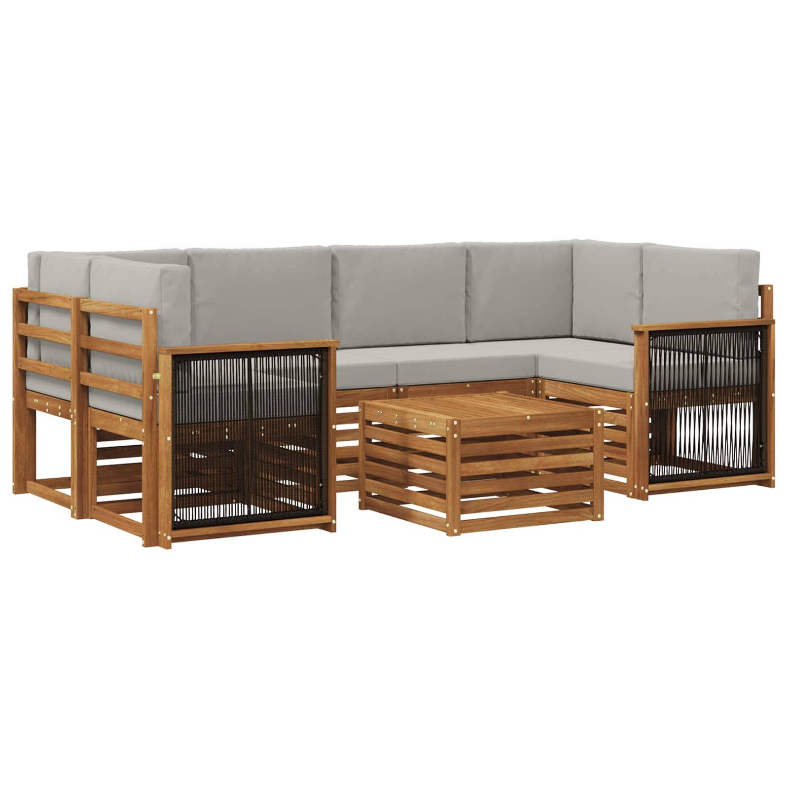 vidaXL Outdoor-Sofagarnitur mit Kissen 7 pcs Natürlich und Hellgrau