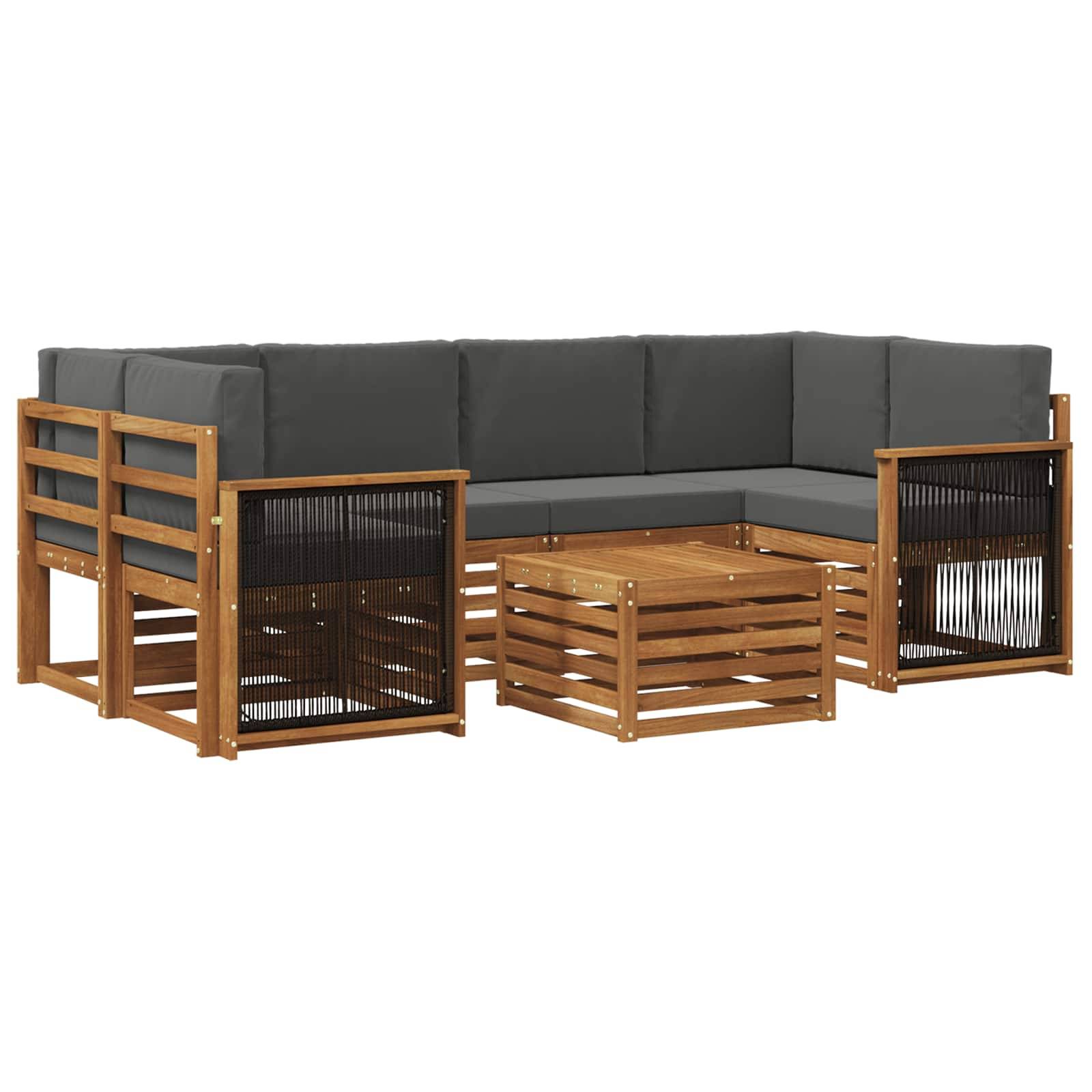vidaXL Outdoor-Sofagarnitur mit Kissen 7 pcs Natur und Anthrazit