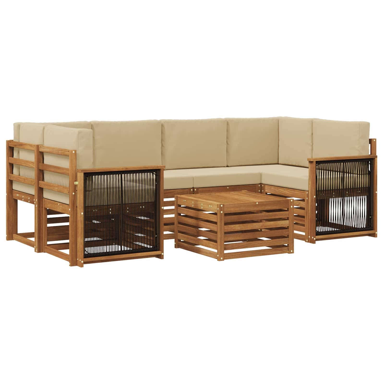 vidaXL Outdoor-Sofagarnitur 7 pcs Natur und Beige Massivholz Akazie