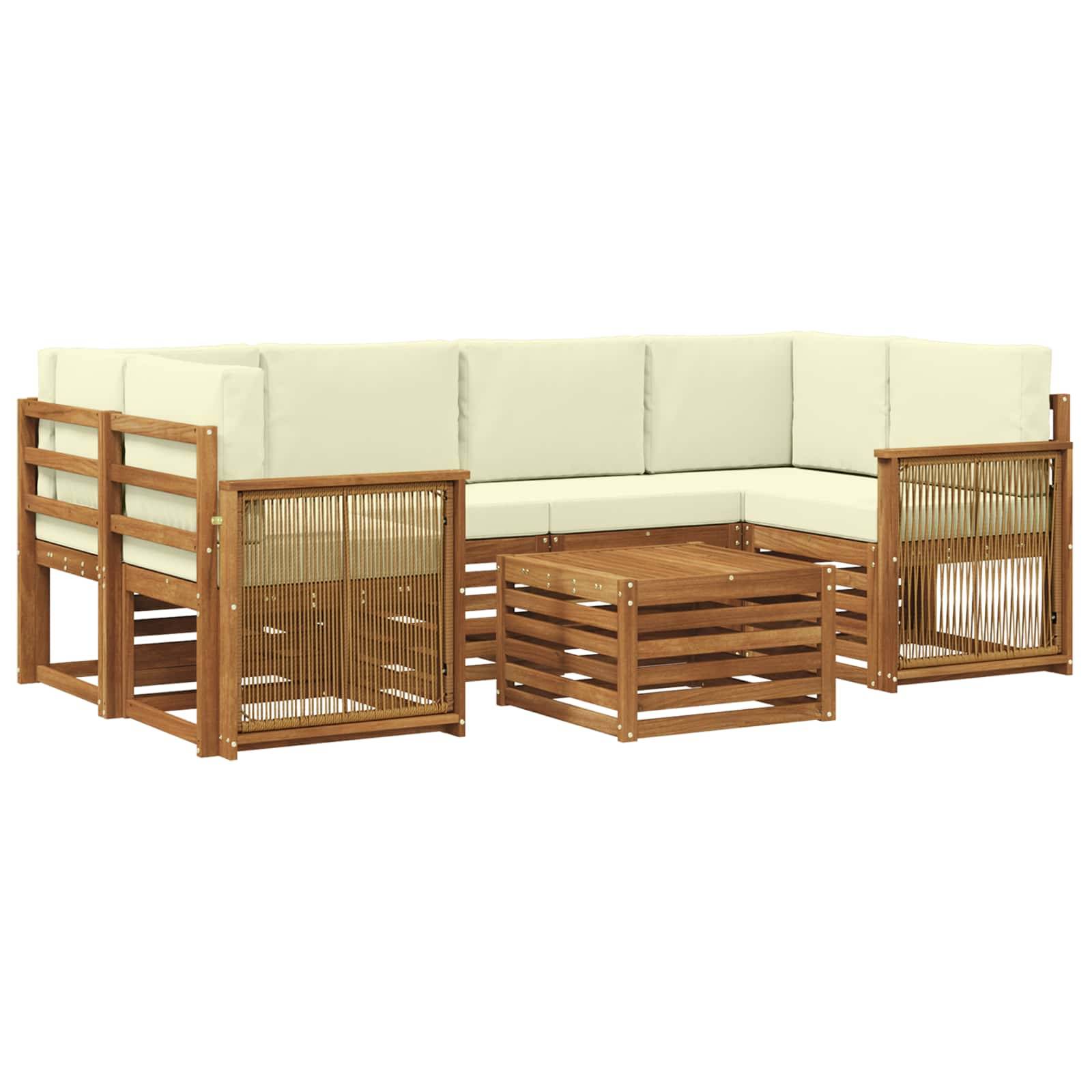 vidaXL Outdoor-Sofagarnitur 7 pcs Natur und Creme Massivholz Akazie