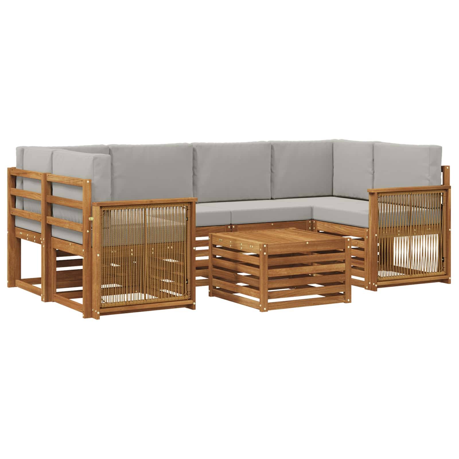 vidaXL Outdoor-Sofagarnitur mit Kissen 7 pcs Natürlich und Hellgrau