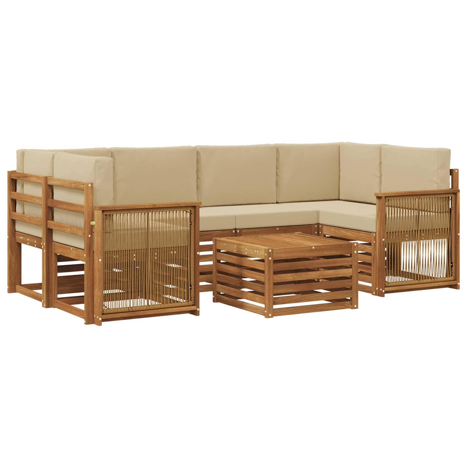 vidaXL Outdoor-Sofagarnitur 7 pcs Natur und Beige Massivholz Akazie
