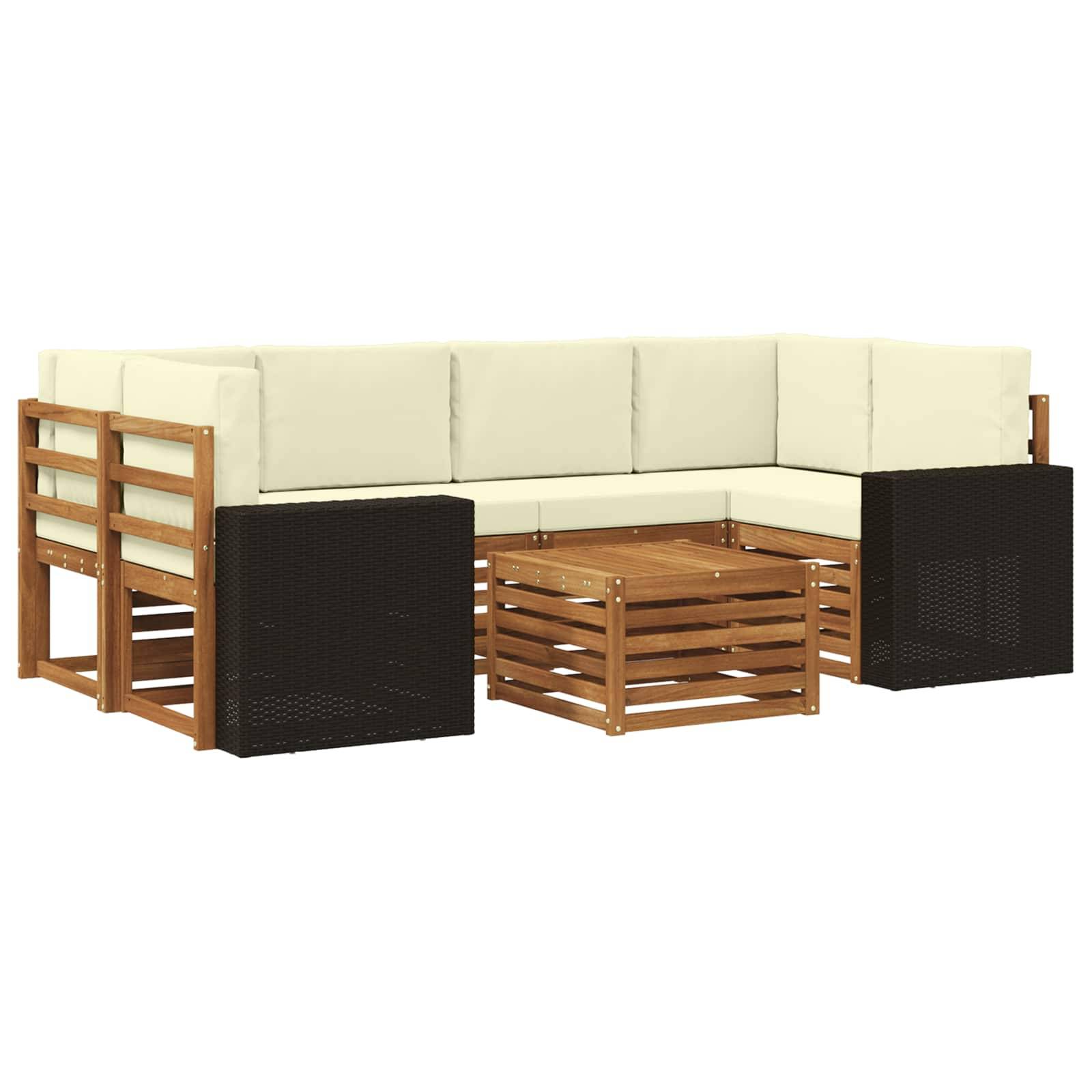 vidaXL Outdoor-Sofagarnitur 7 pcs Natur und Creme Massivholz Akazie