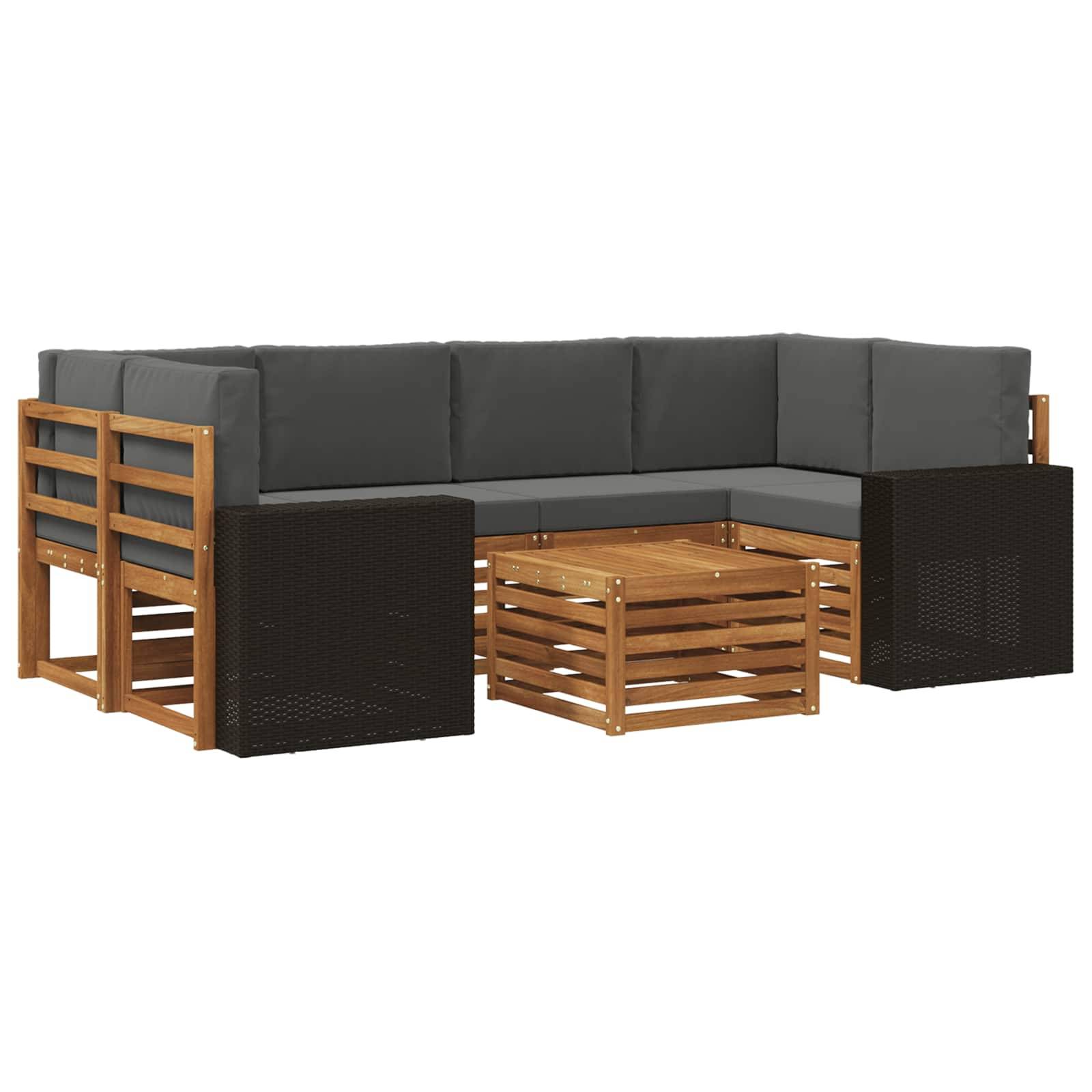 vidaXL Outdoor-Sofagarnitur mit Kissen 7 pcs Natur und Anthrazit