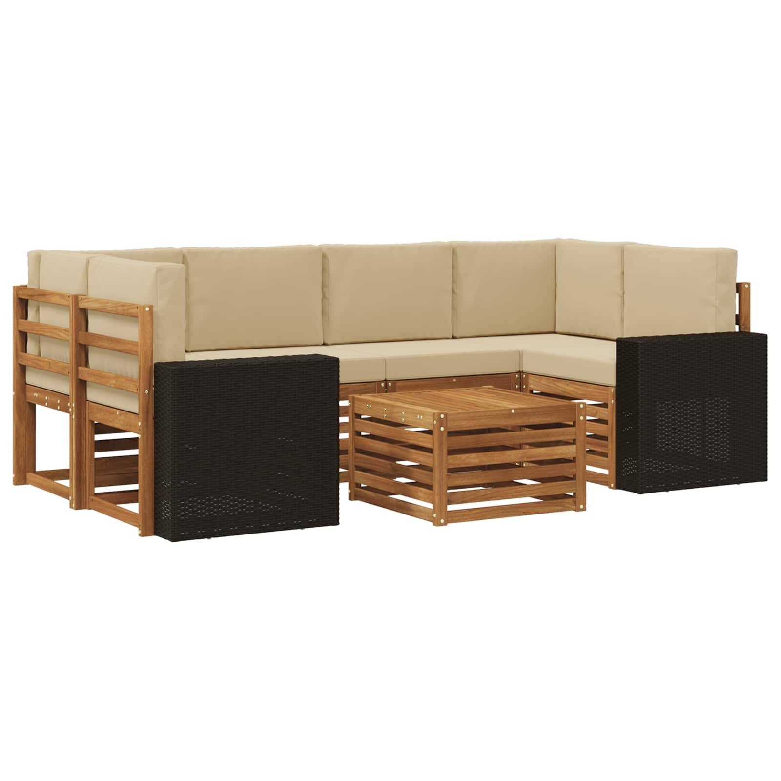vidaXL Outdoor-Sofagarnitur 7 pcs Natur und Beige Massivholz Akazie