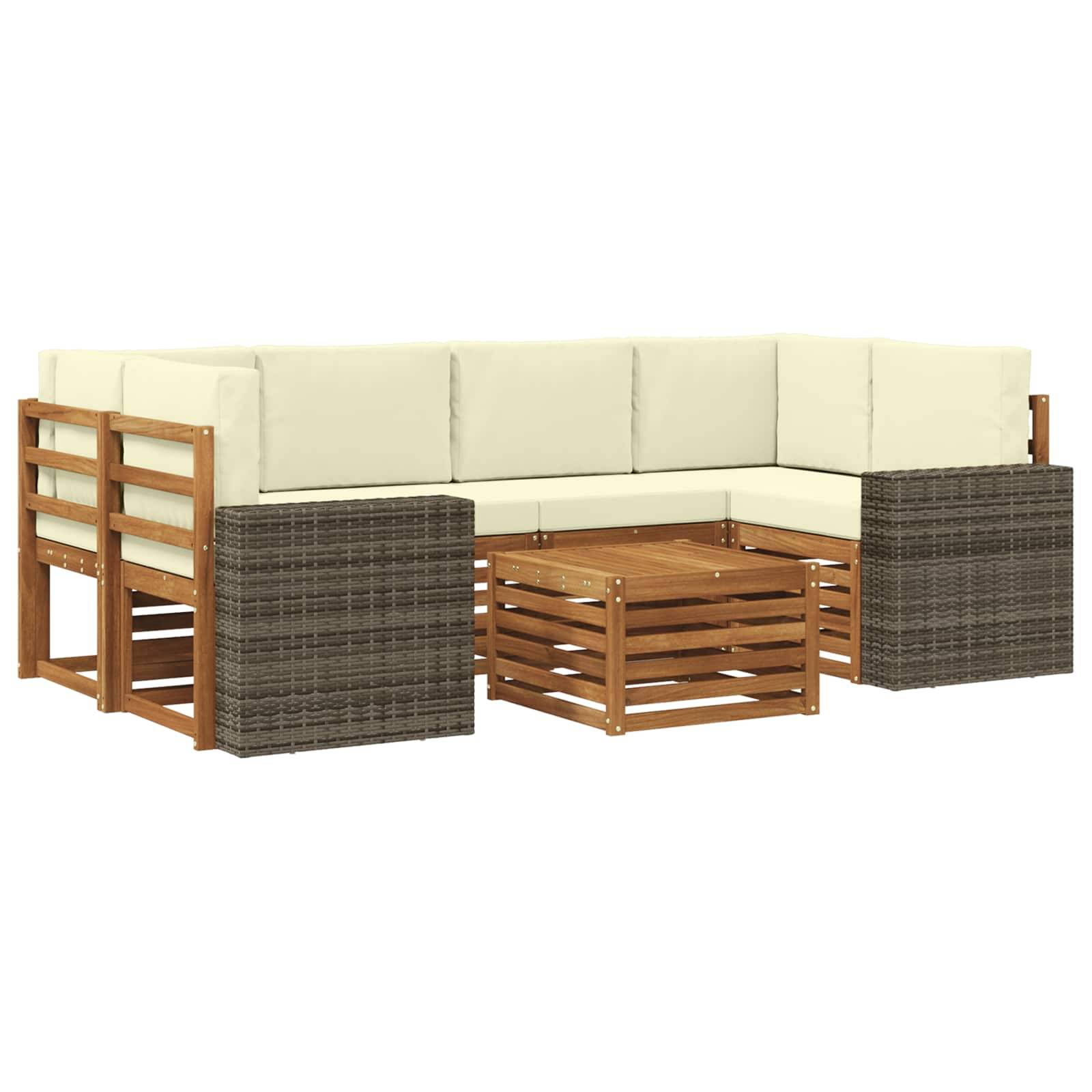 vidaXL Outdoor-Sofagarnitur 7 pcs Natur und Creme Massivholz Akazie