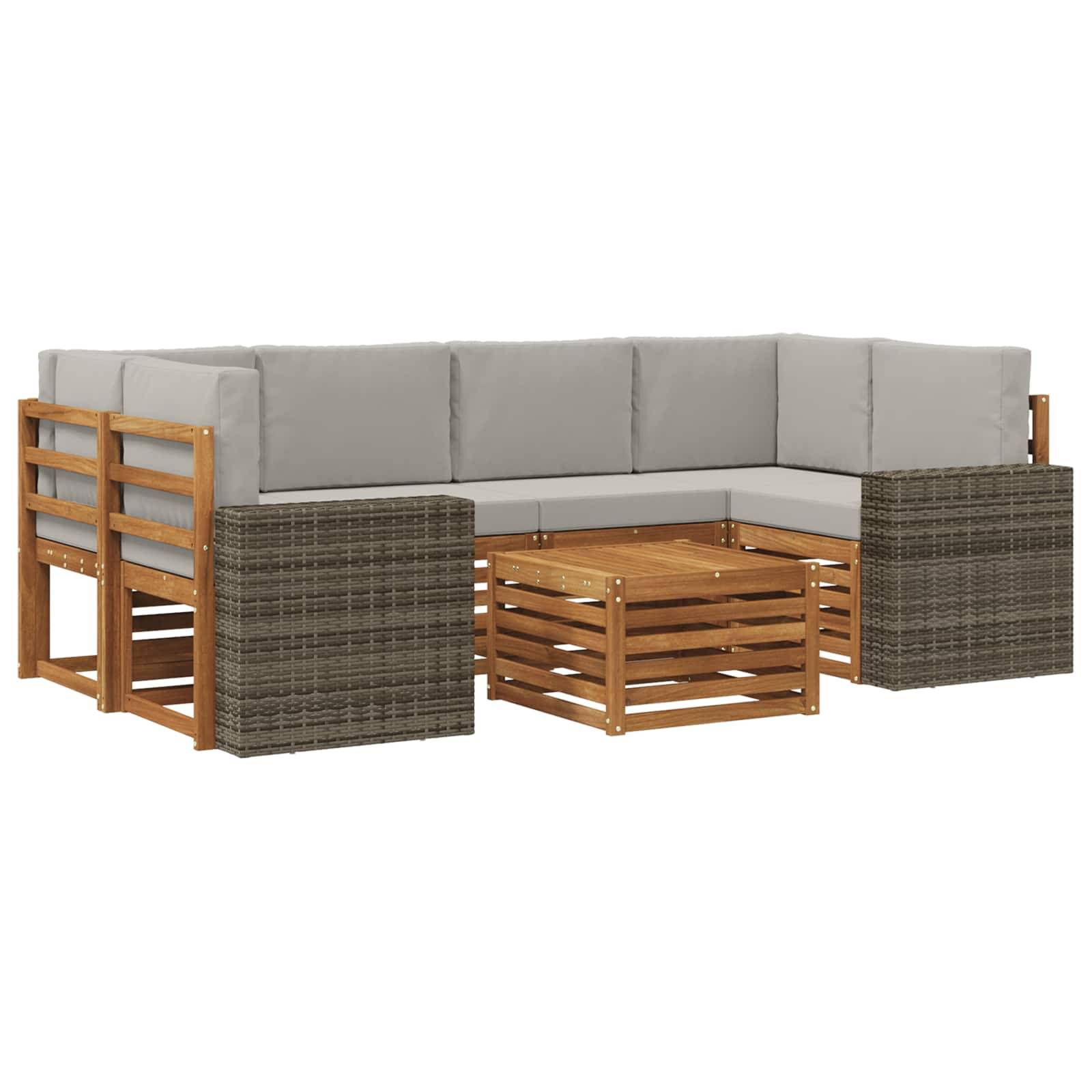 vidaXL Outdoor-Sofagarnitur mit Kissen 7 pcs Natürlich und Hellgrau