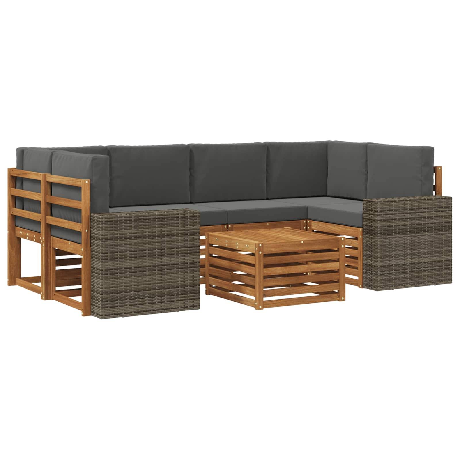 vidaXL Outdoor-Sofagarnitur mit Kissen 7 pcs Natur und Anthrazit
