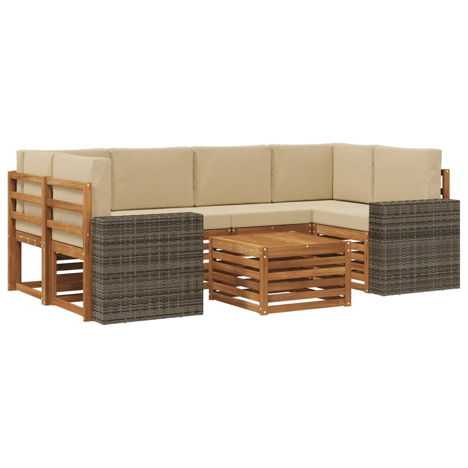 vidaXL Outdoor-Sofagarnitur 7 pcs Natur und Beige Massivholz Akazie