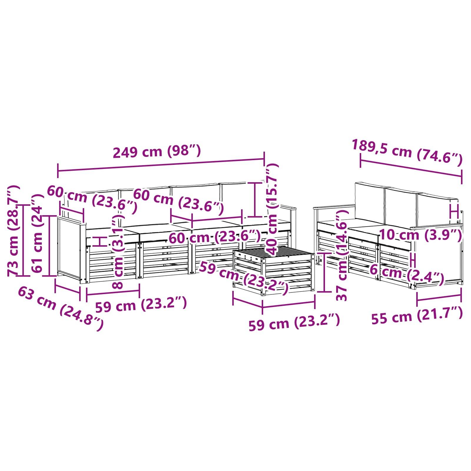 vidaXL Sofagarnituren mit Kissen 8 pcs Massivholz Akazie
