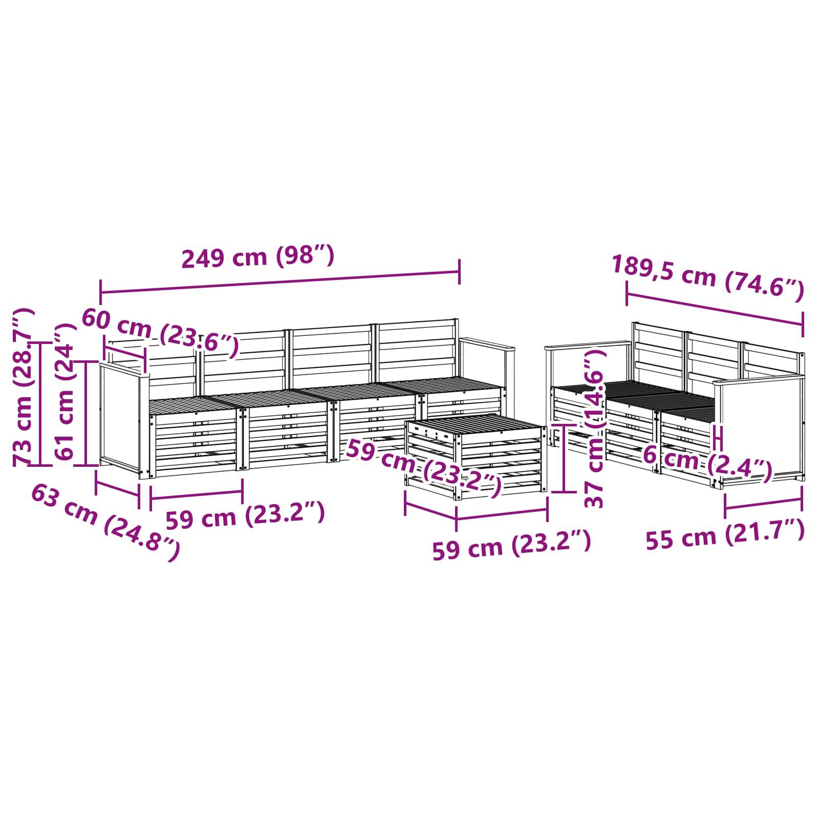 vidaXL Sofagarnituren 8 pcs Massivholz Akazie