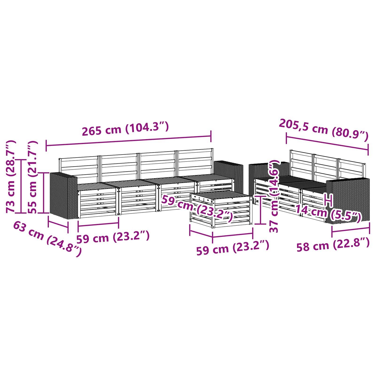 vidaXL Sofagarnituren 8 pcs Massivholz Akazie