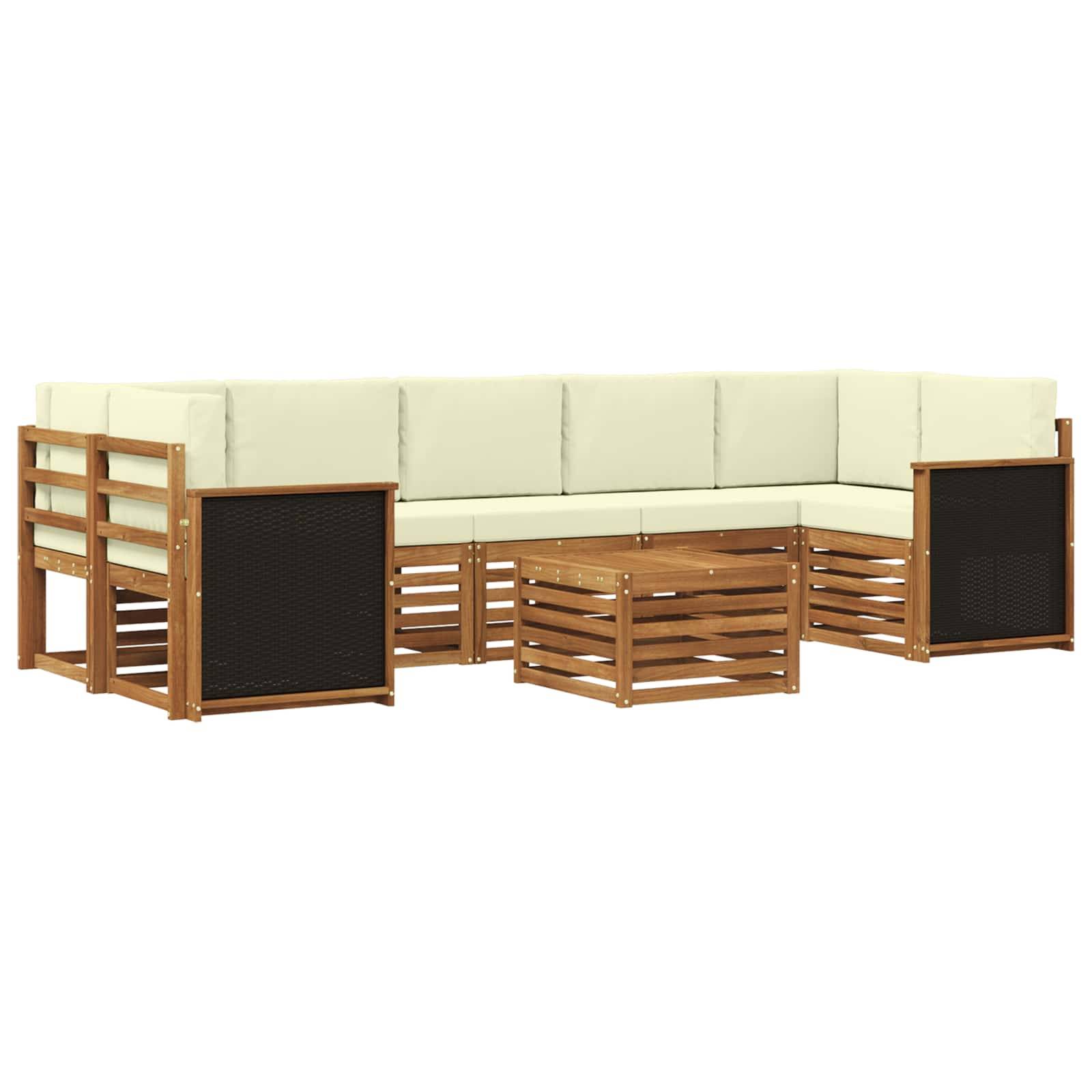 vidaXL Outdoor-Sofagarnitur 8 pcs Natur und Creme Massivholz Akazie
