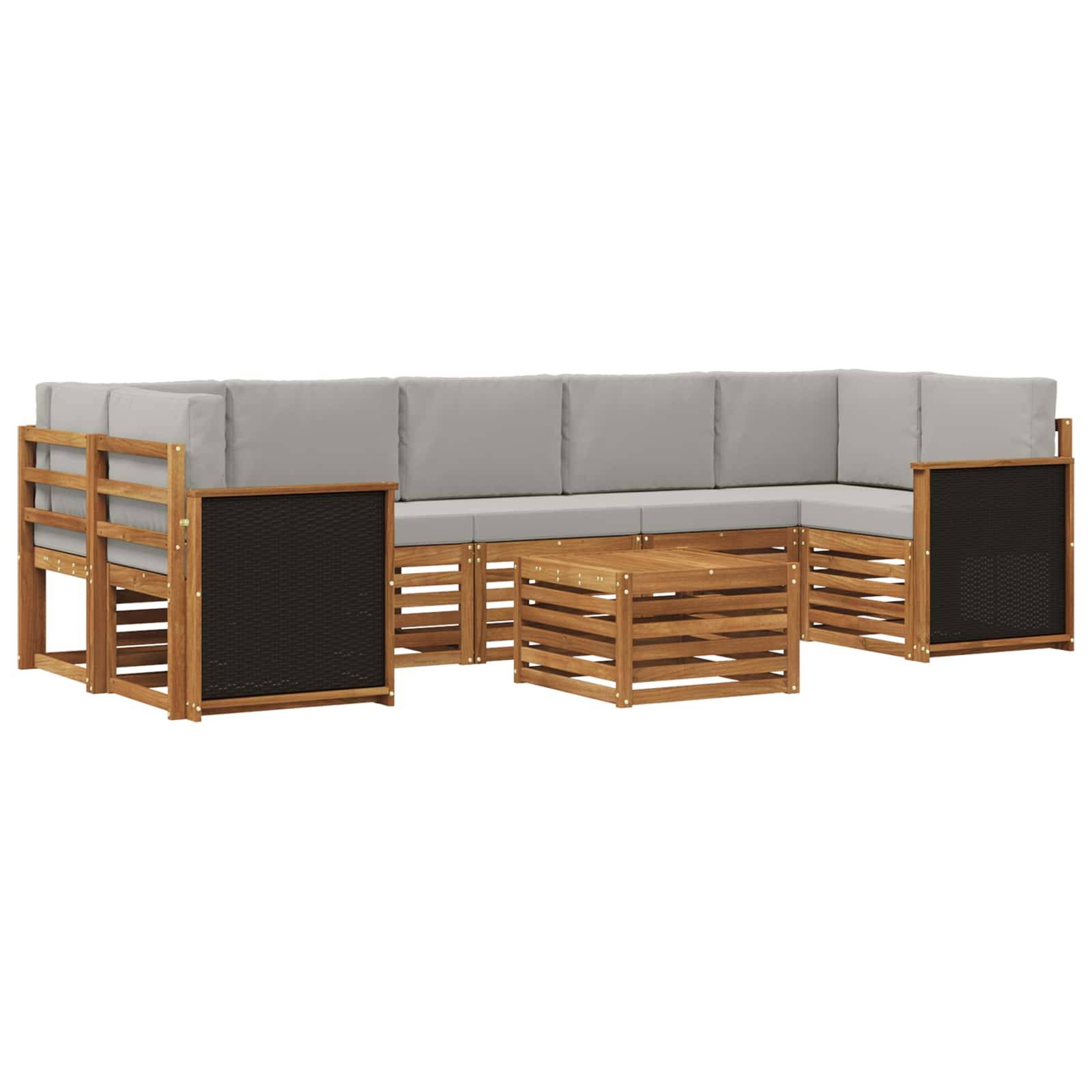 vidaXL Outdoor-Sofagarnitur mit Kissen 8 pcs Natürlich und Hellgrau