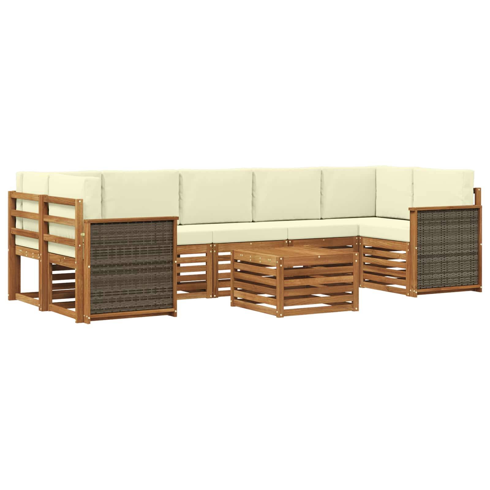 vidaXL Outdoor-Sofagarnitur 8 pcs Natur und Creme Massivholz Akazie