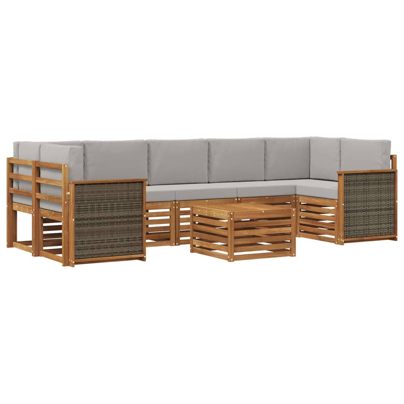 vidaXL Outdoor-Sofagarnitur mit Kissen 8 pcs Natürlich und Hellgrau