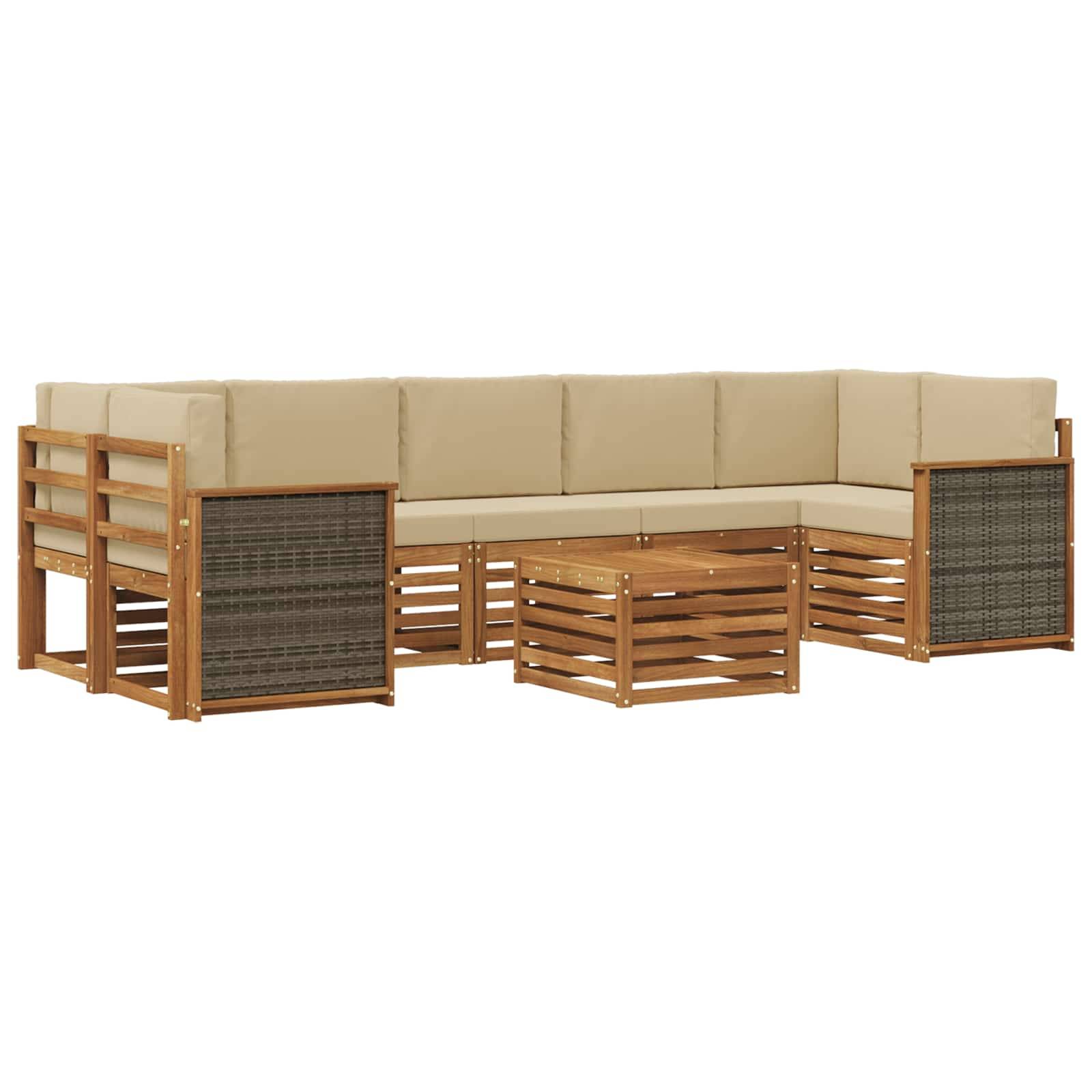 vidaXL Outdoor-Sofagarnitur 8 pcs Natur und Beige Massivholz Akazie