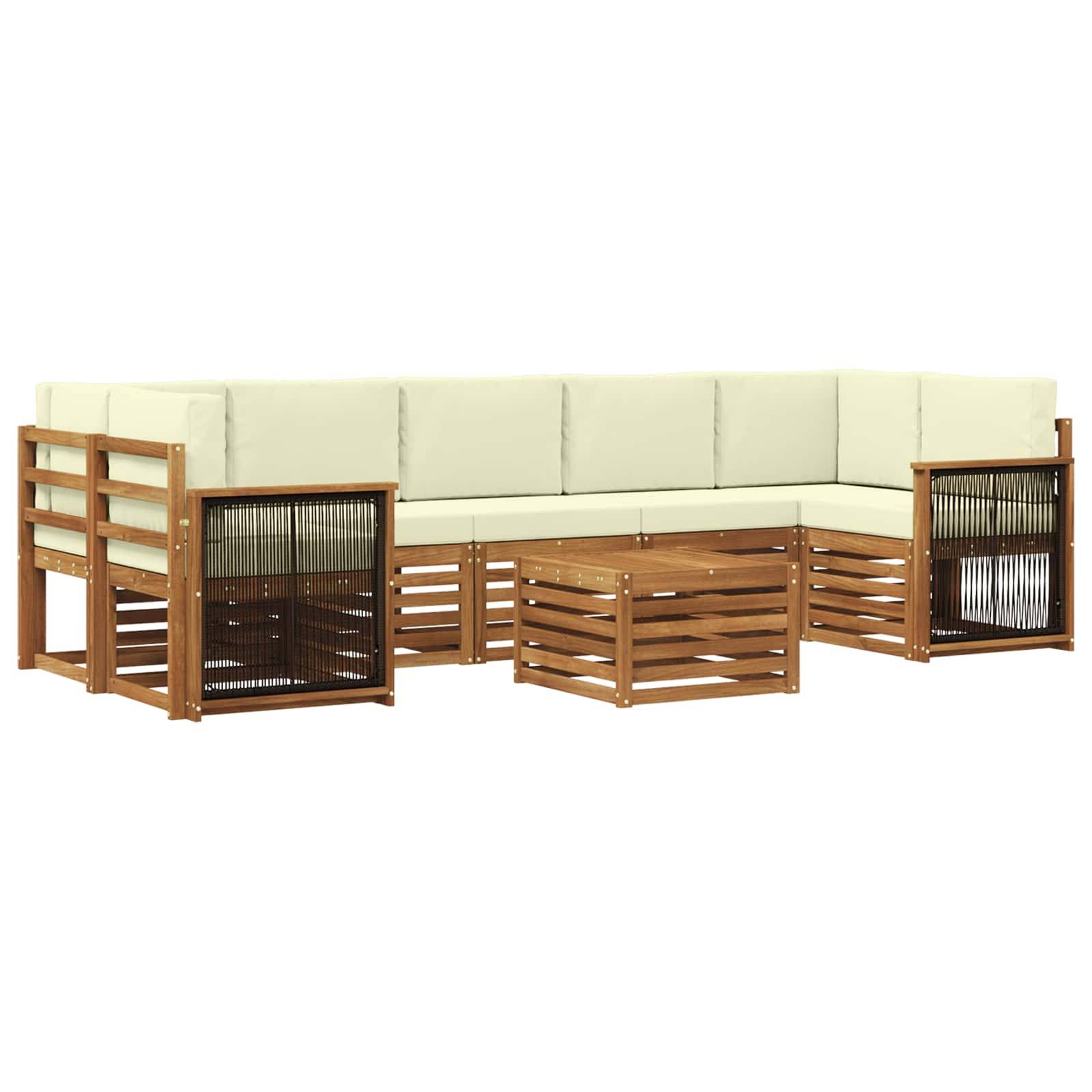 vidaXL Outdoor-Sofagarnitur 8 pcs Natur und Creme Massivholz Akazie