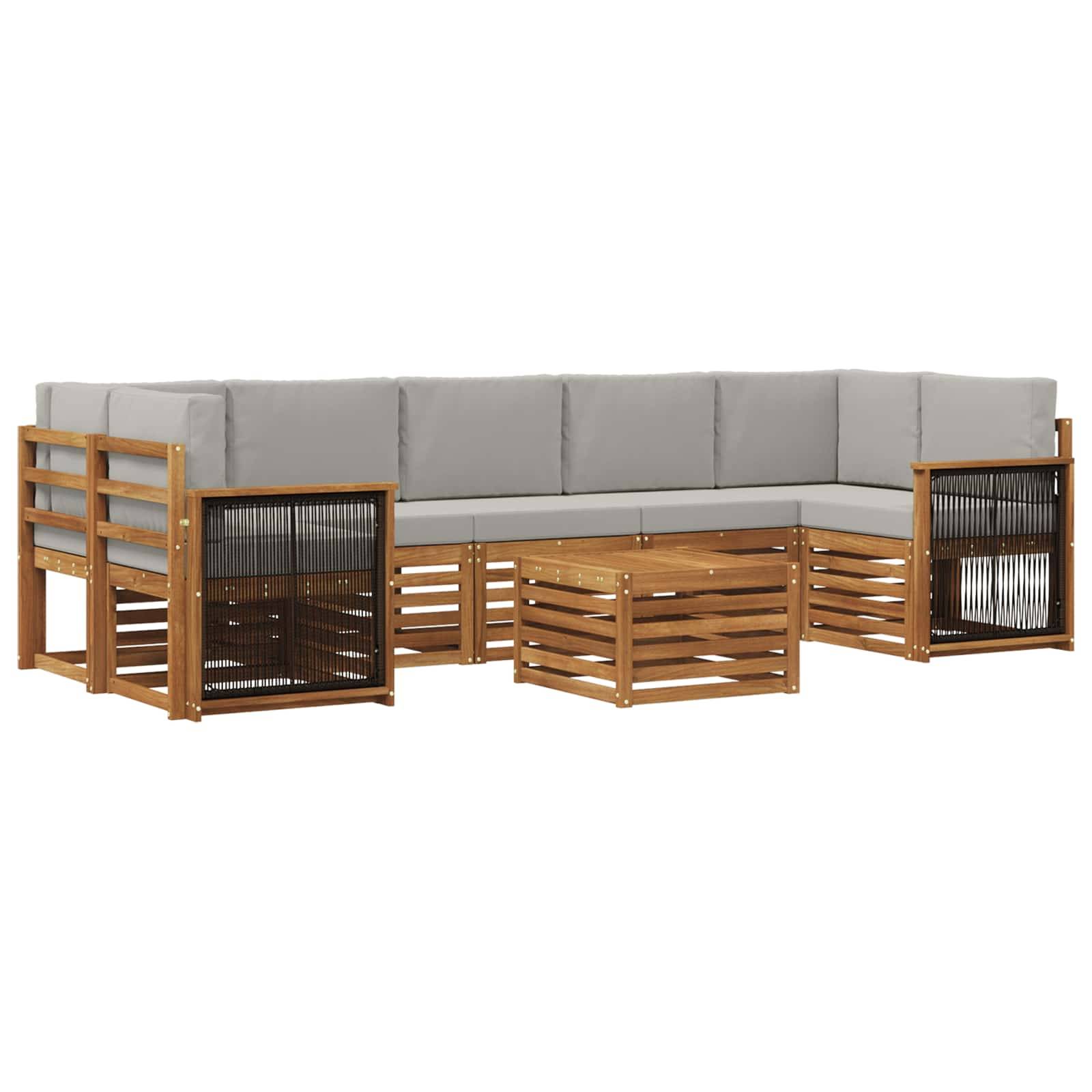 vidaXL Outdoor-Sofagarnitur mit Kissen 8 pcs Natürlich und Hellgrau