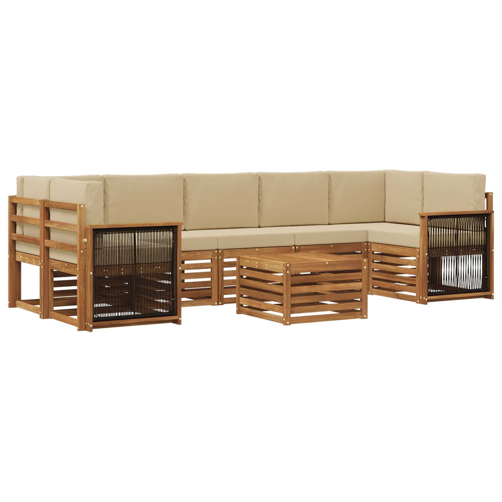vidaXL Outdoor-Sofagarnitur 8 pcs Natur und Beige Massivholz Akazie