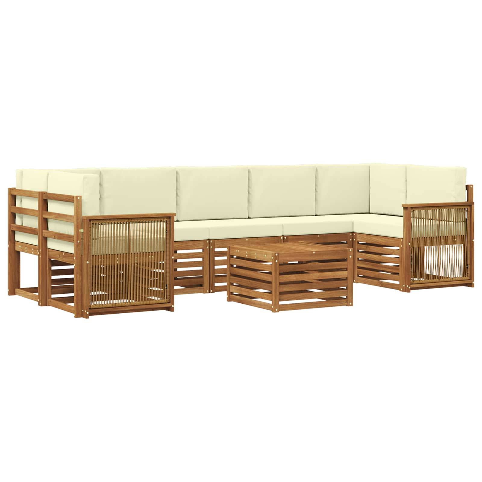 vidaXL Outdoor-Sofagarnitur 8 pcs Natur und Creme Massivholz Akazie