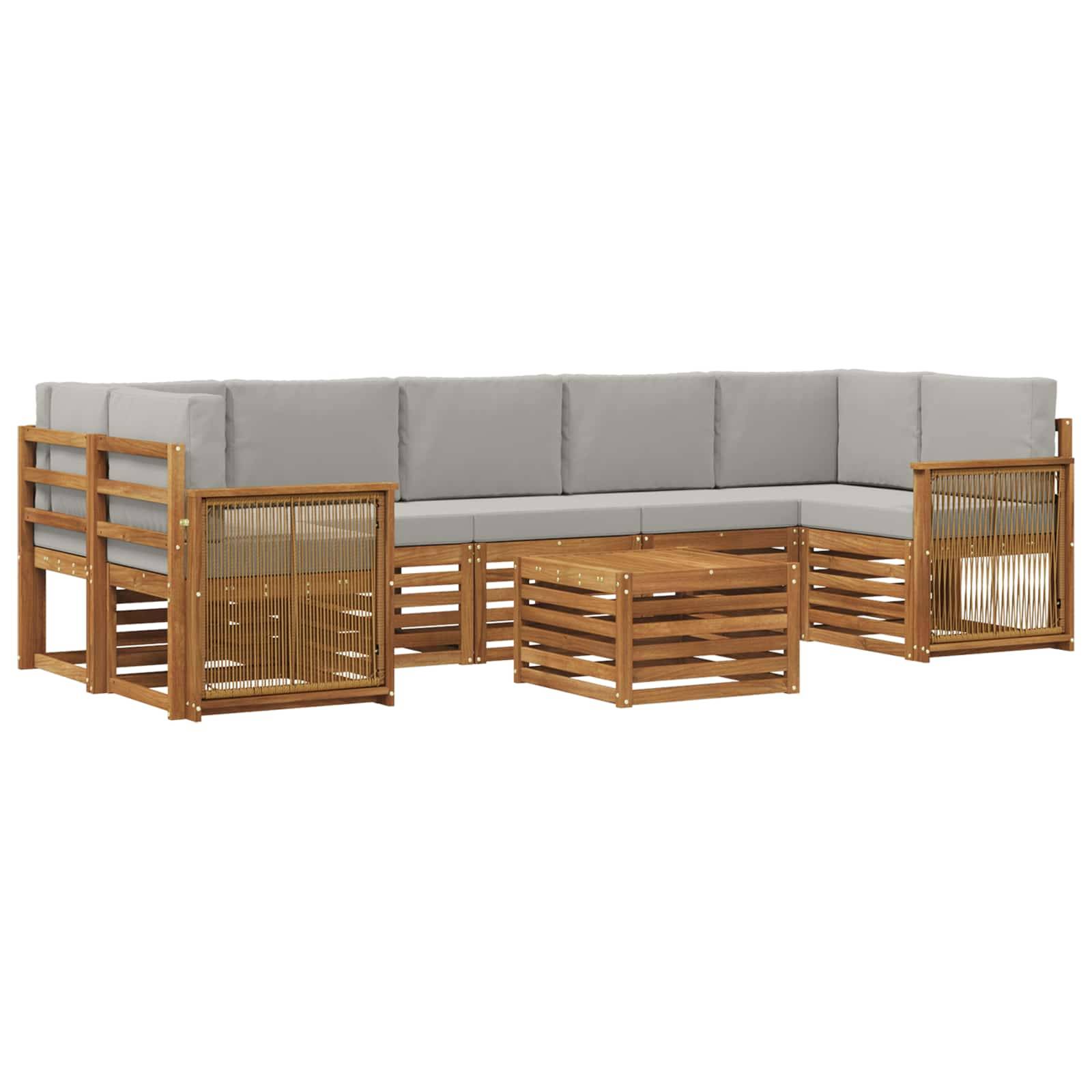 vidaXL Outdoor-Sofagarnitur mit Kissen 8 pcs Natürlich und Hellgrau