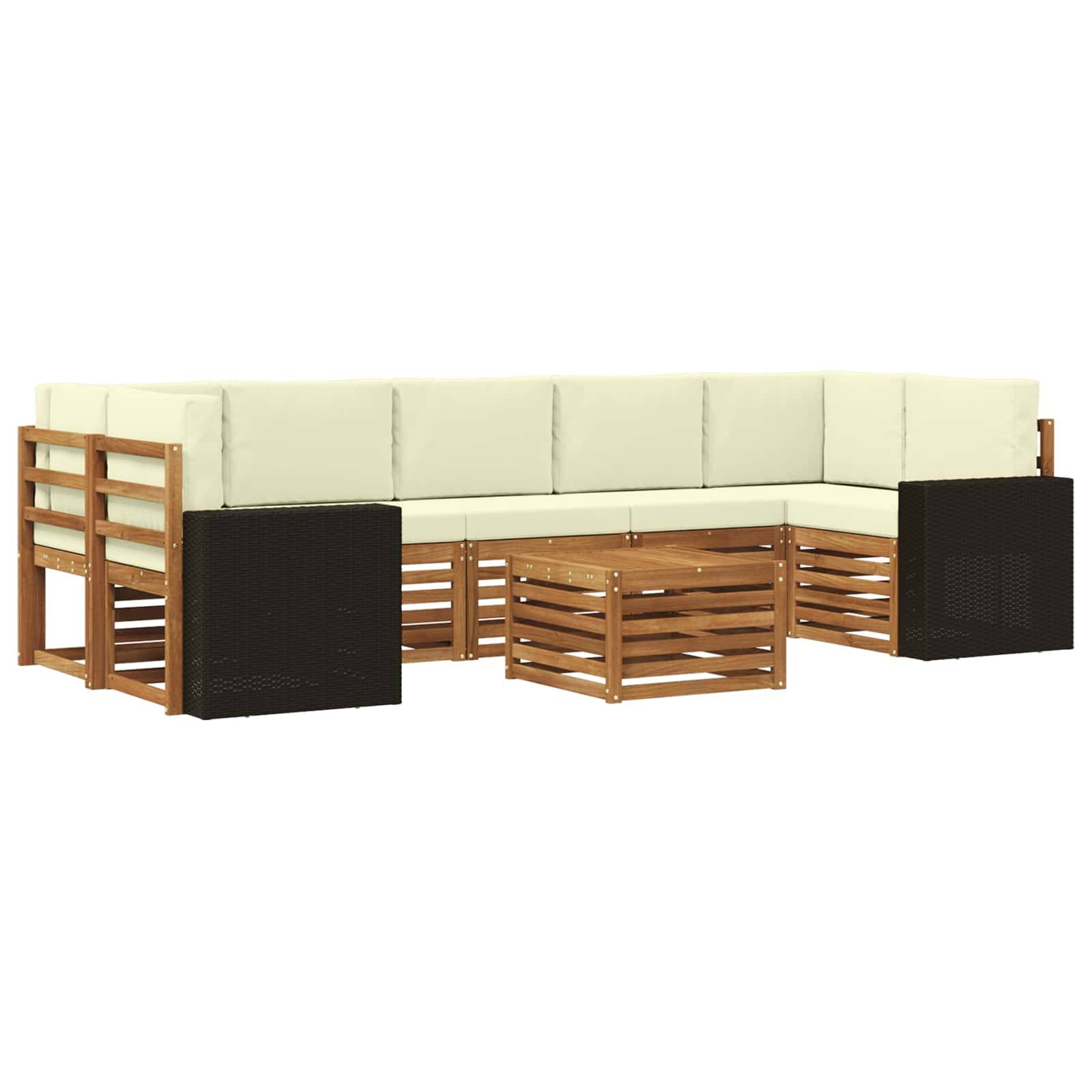 vidaXL Outdoor-Sofagarnitur 8 pcs Natur und Creme Massivholz Akazie