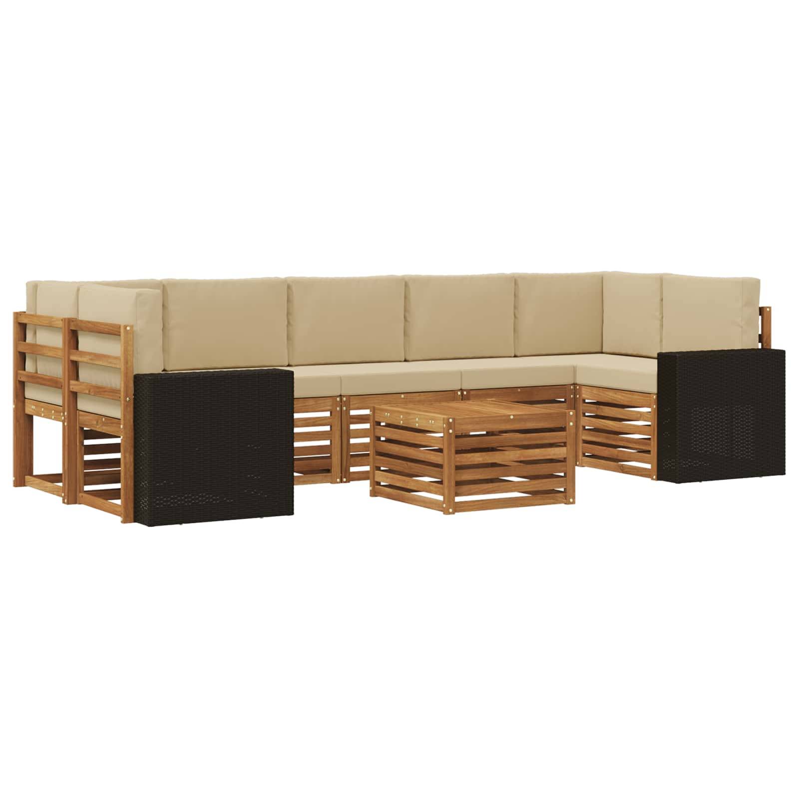 vidaXL Outdoor-Sofagarnitur 8 pcs Natur und Beige Massivholz Akazie