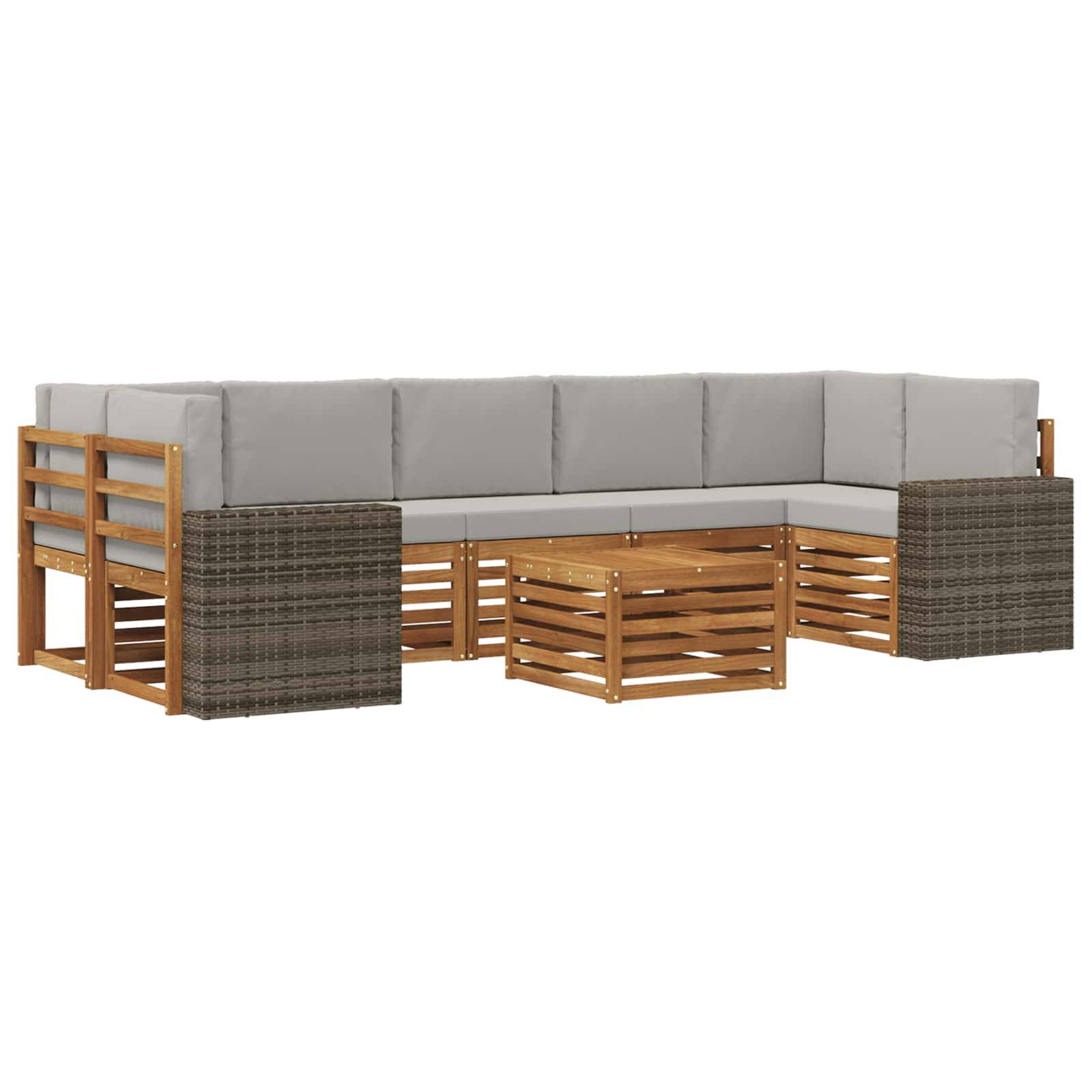 vidaXL Outdoor-Sofagarnitur mit Kissen 8 pcs Natürlich und Hellgrau