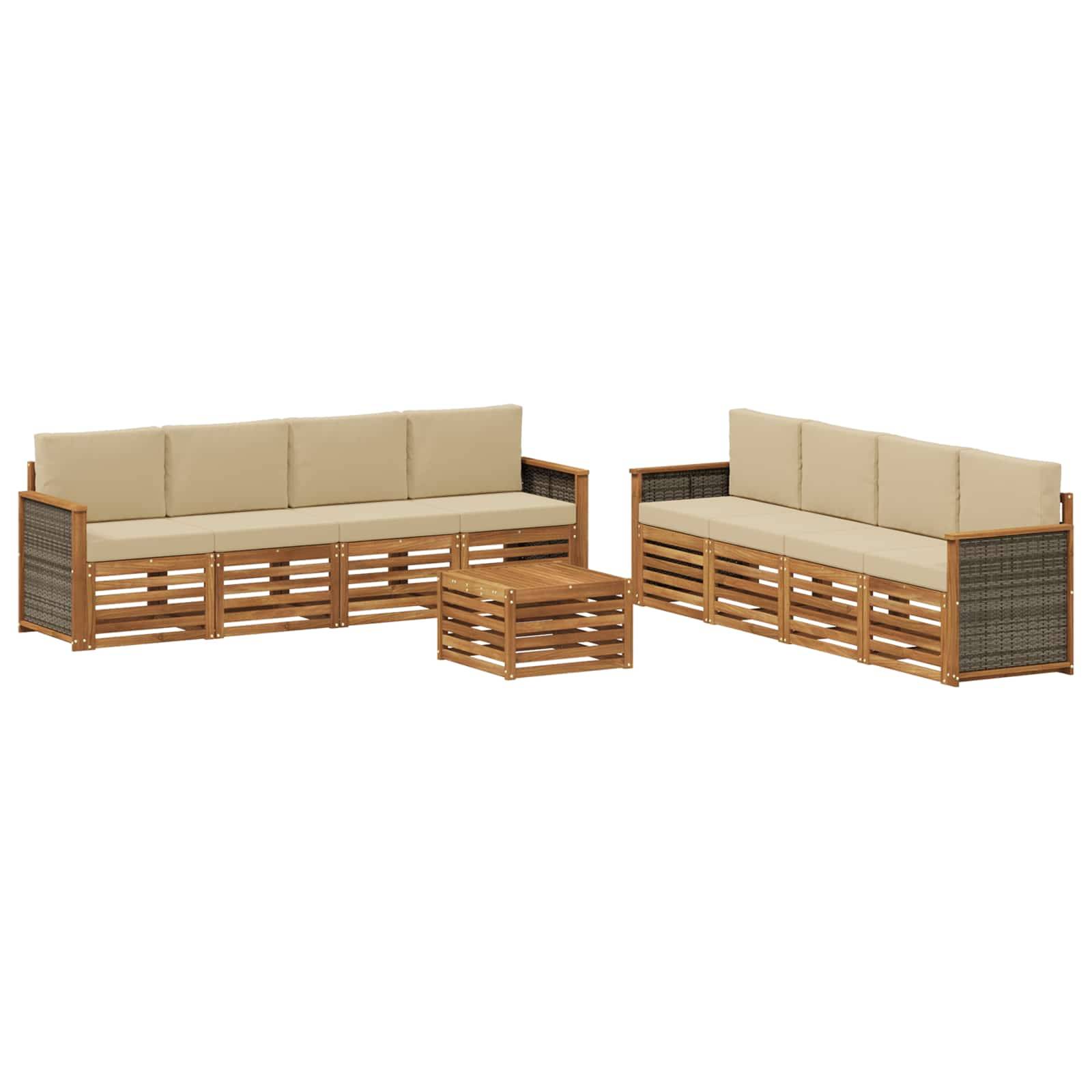 vidaXL Sofagarnituren mit Kissen 9 pcs Massivholz Akazie