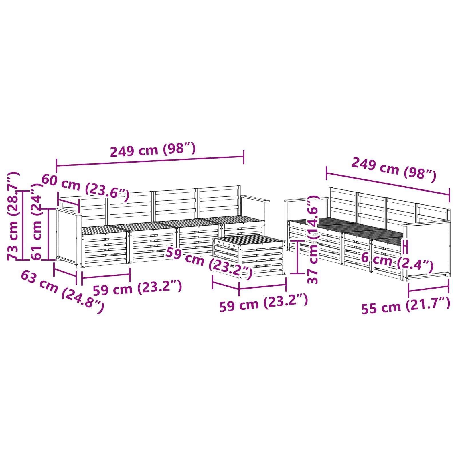 vidaXL Sofagarnituren 9 pcs Massivholz Akazie